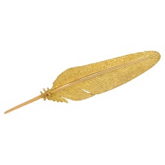French Mid-Century Textured Gold Feather Brooch