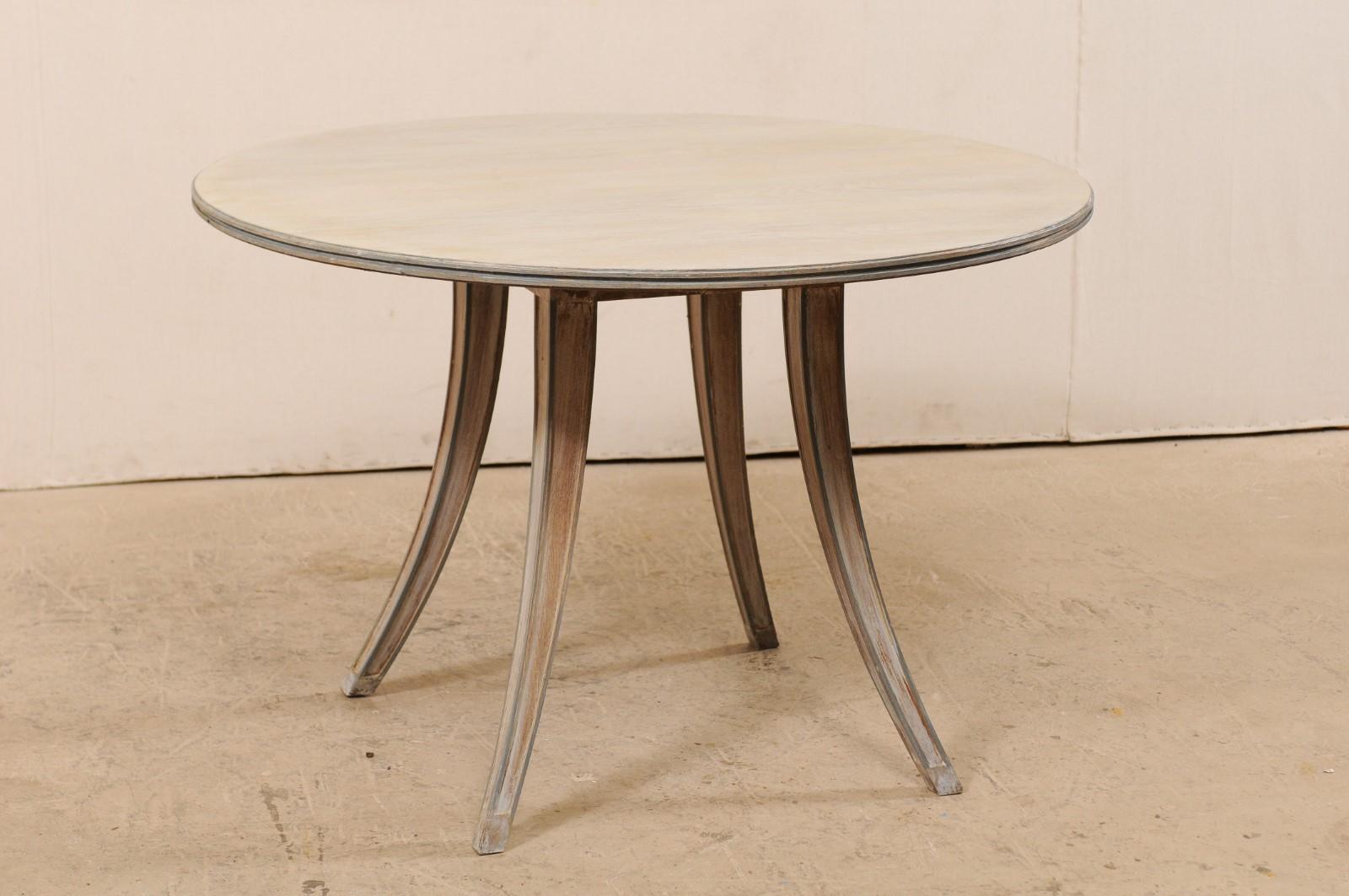 Wood French Mid-century Modern Dining or Center Table, Transitions from Oval to Round