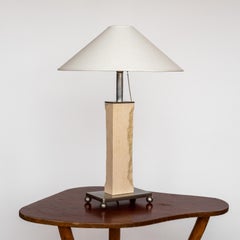 French Mid-Century Travertine and Metal Table Lamp