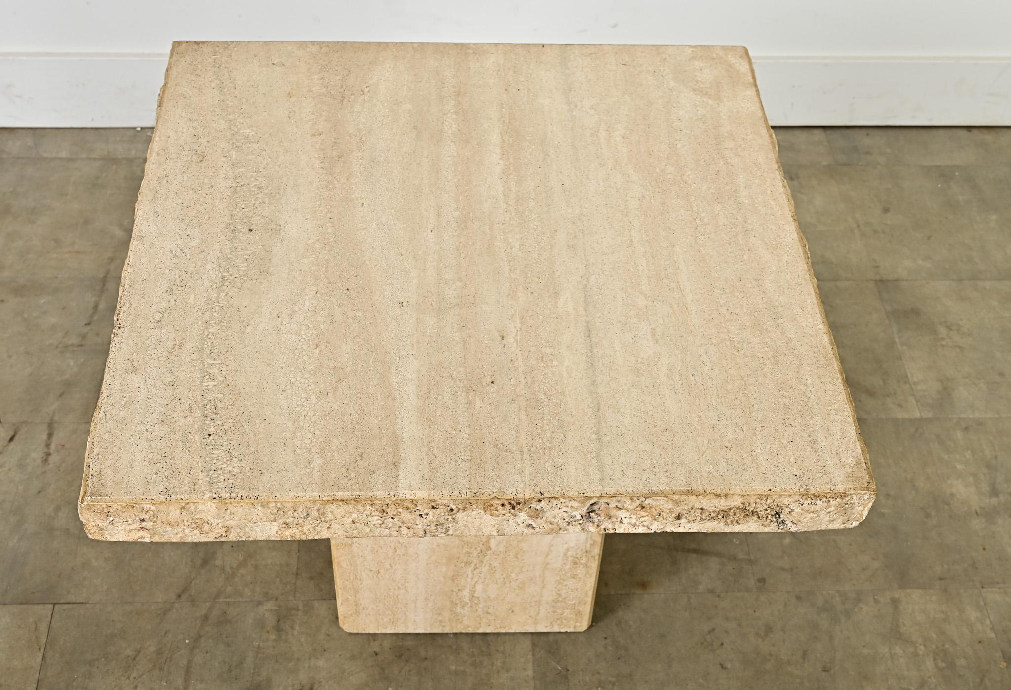 Carved French Mid-Century Travertine Low Table For Sale