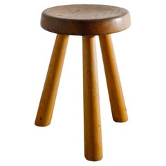 French Mid Century Tripod Pine Stool by Charlotte Perriand for Les Arcs, 1960s