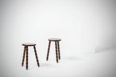 French Midcentury Tripod Stool, a Pair