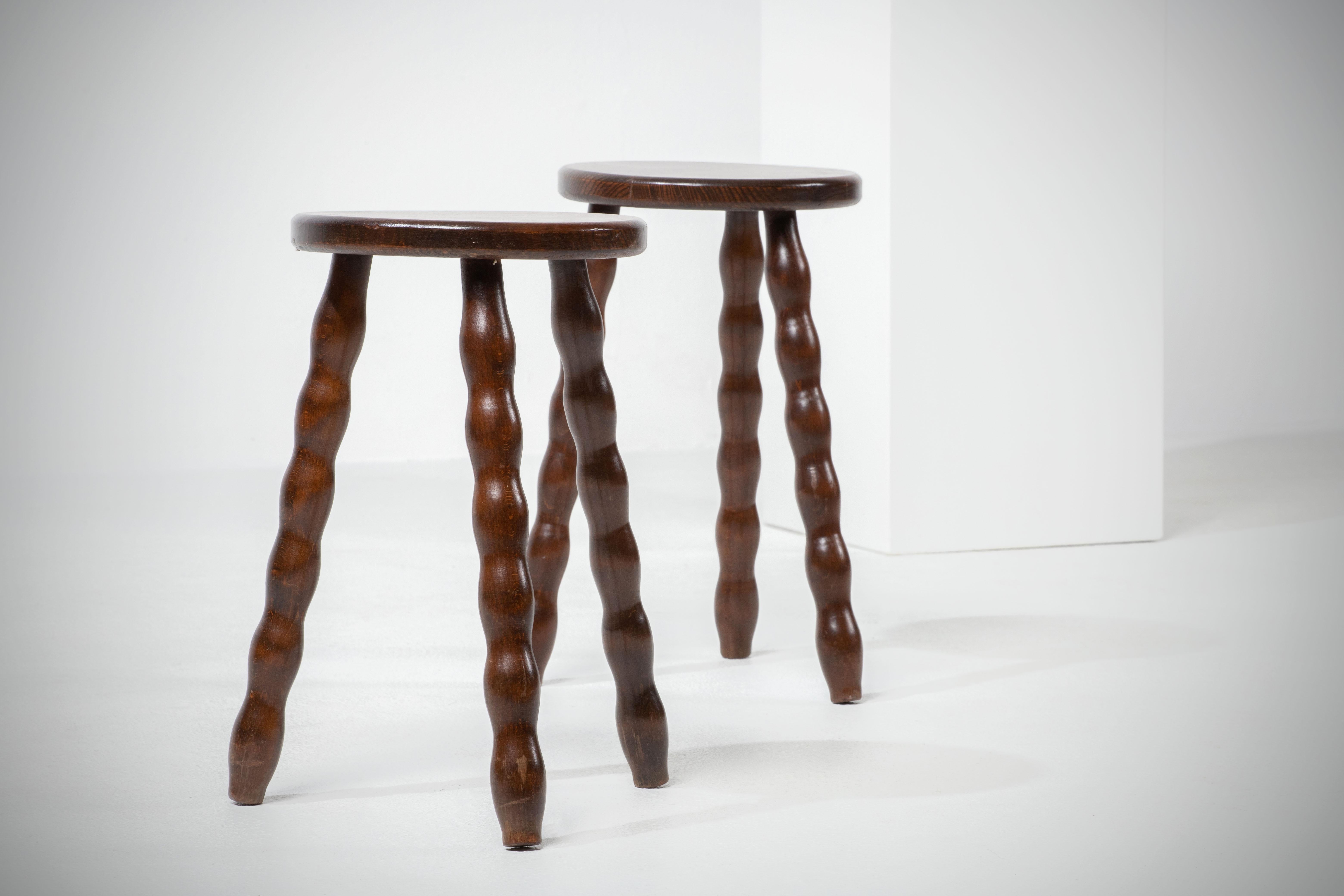 French Midcentury Tripod Stool, a Pair For Sale 1