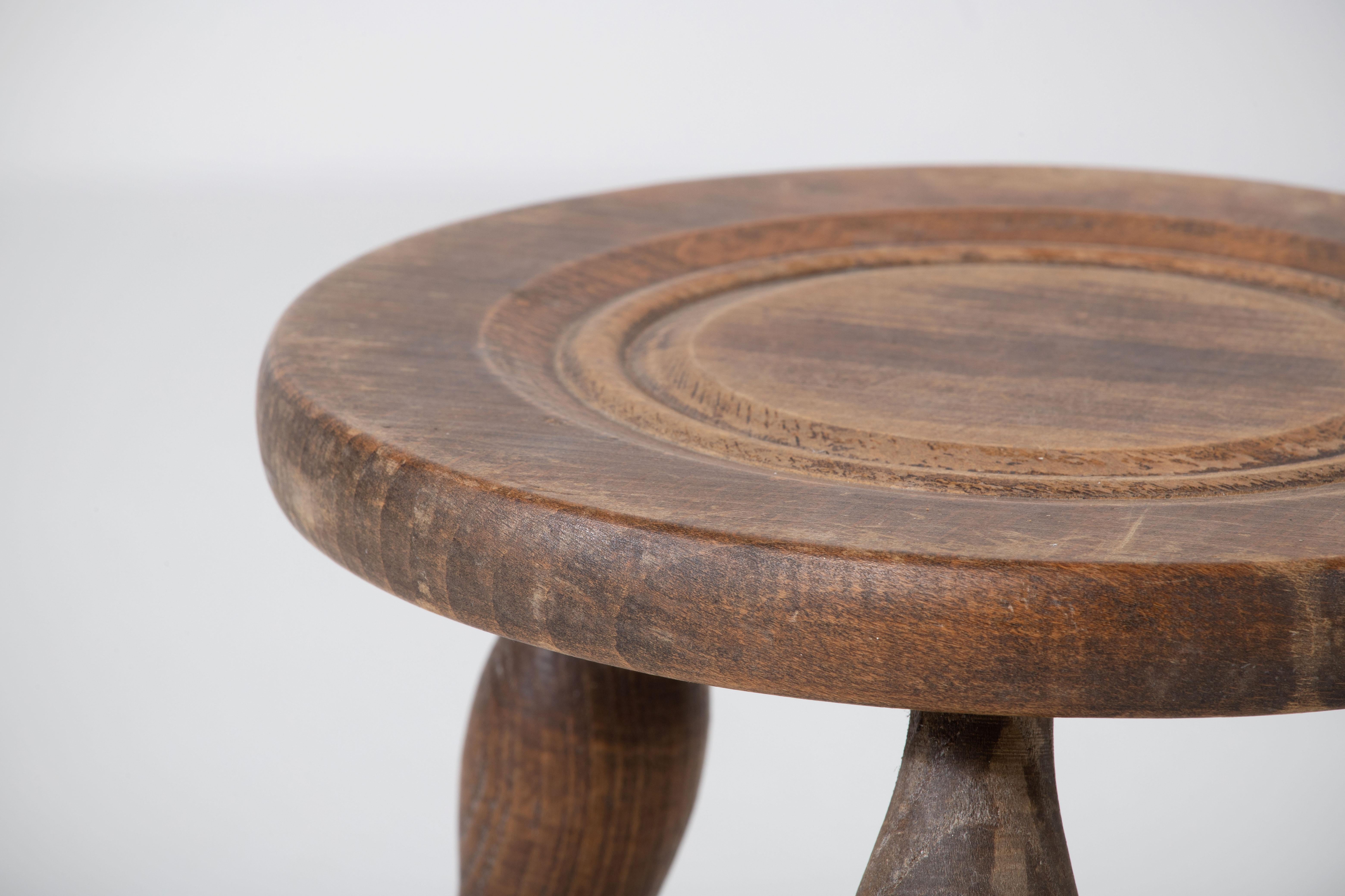 Hand-Carved French Mid-century Tripod Stool