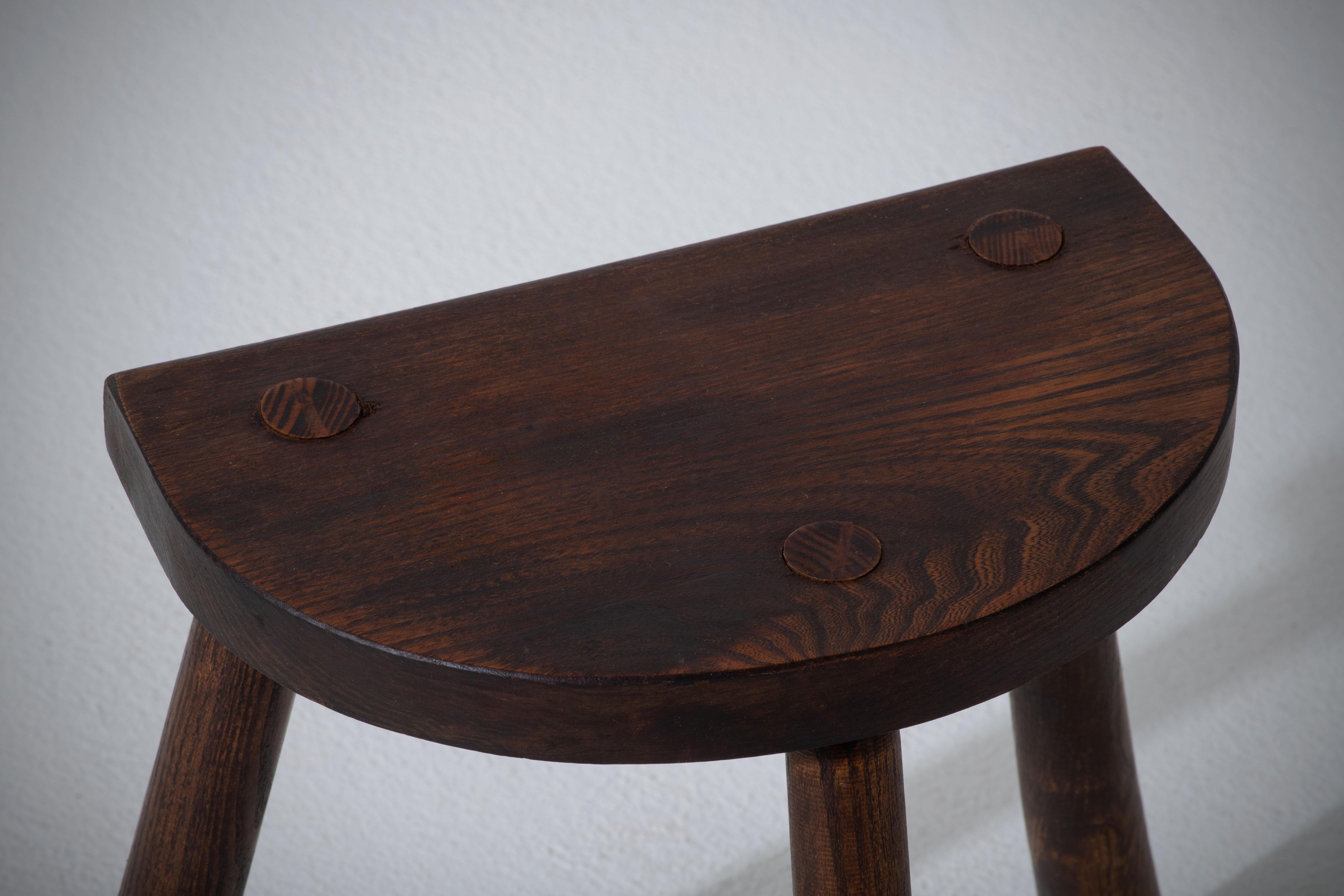 Hand-Carved French Midcentury Tripod Stool For Sale