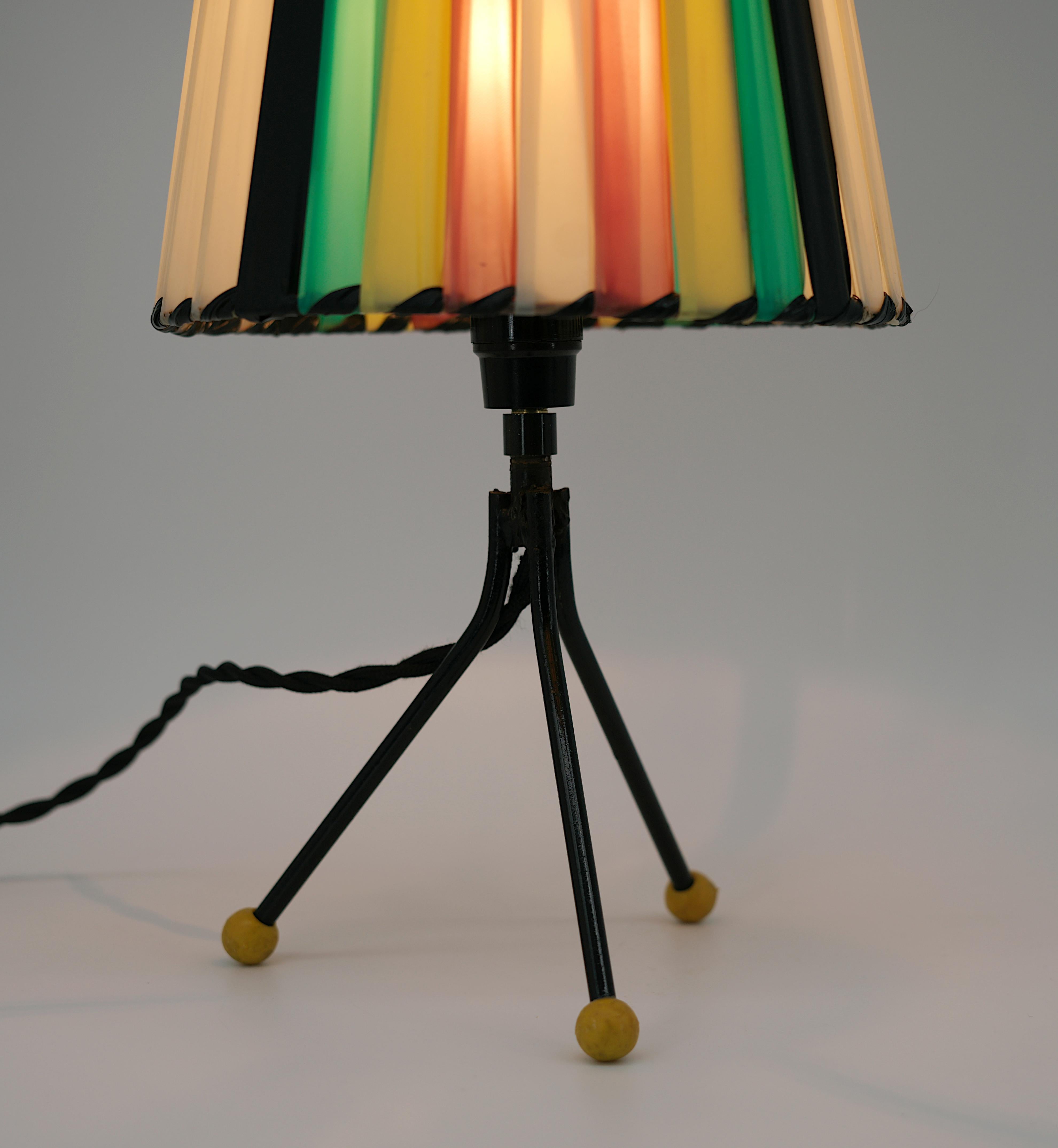 Fabric French Mid-century Tripod Table Lamp, 1950s For Sale