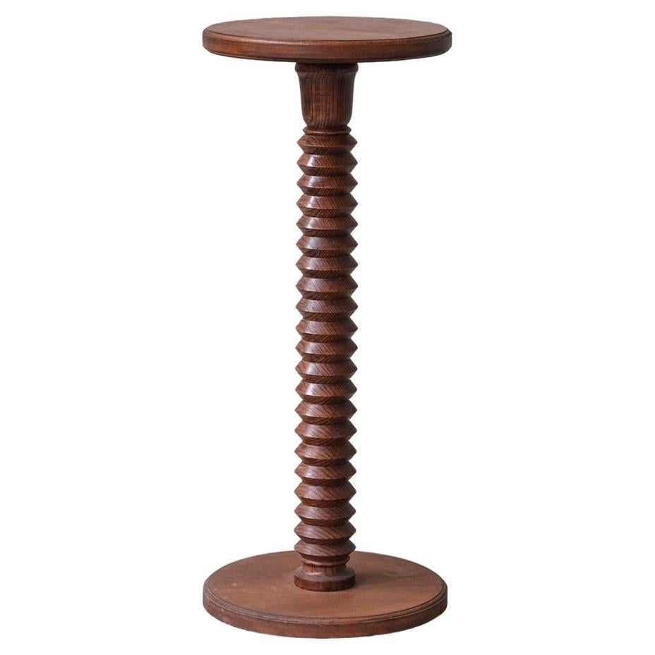 The Pedestal ou Plant Stand en Oak tourné français du milieu du siècle dernier