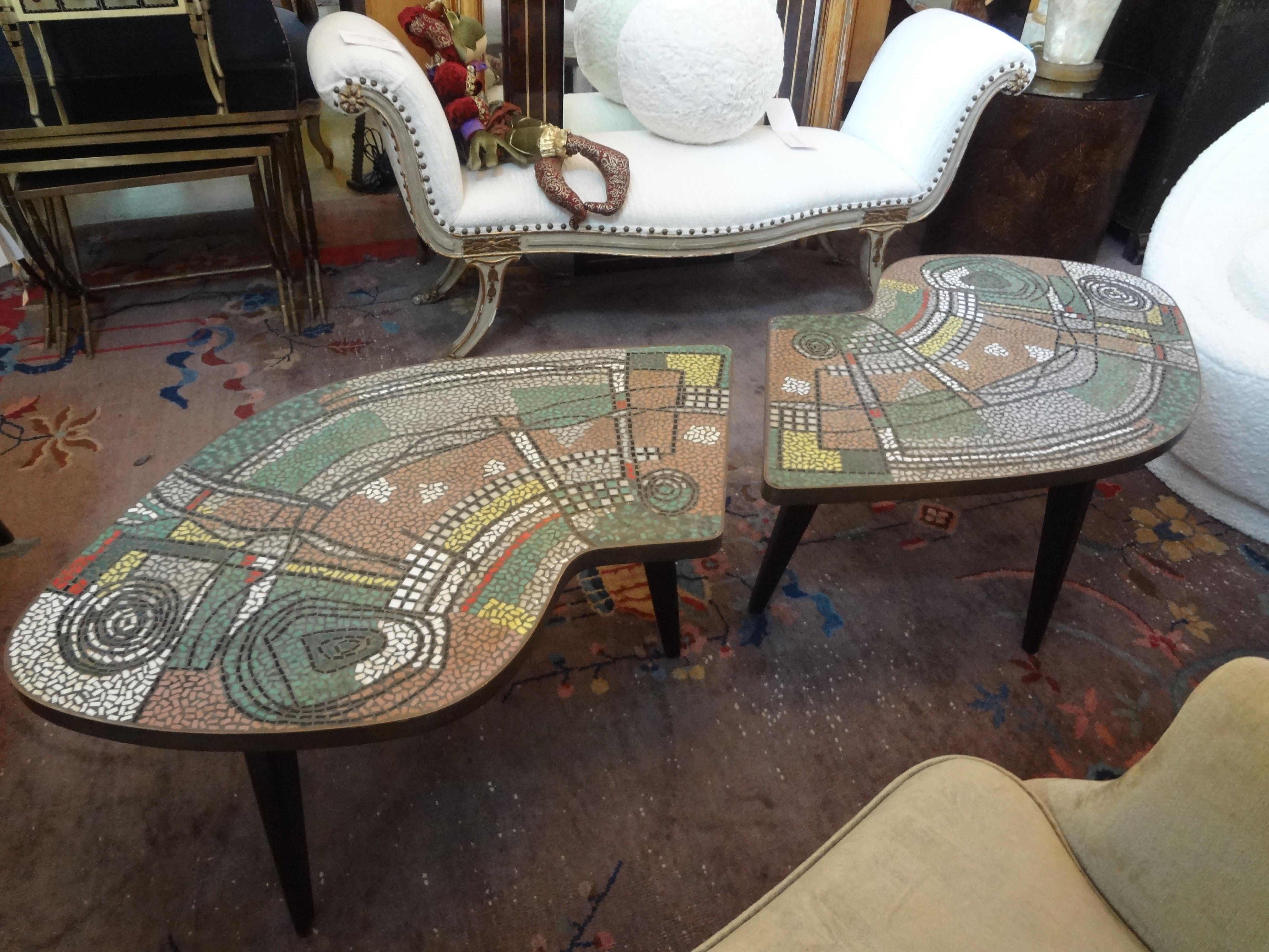 French Mid-Century Two Part Mosaic Tile Topped Curved Table 5