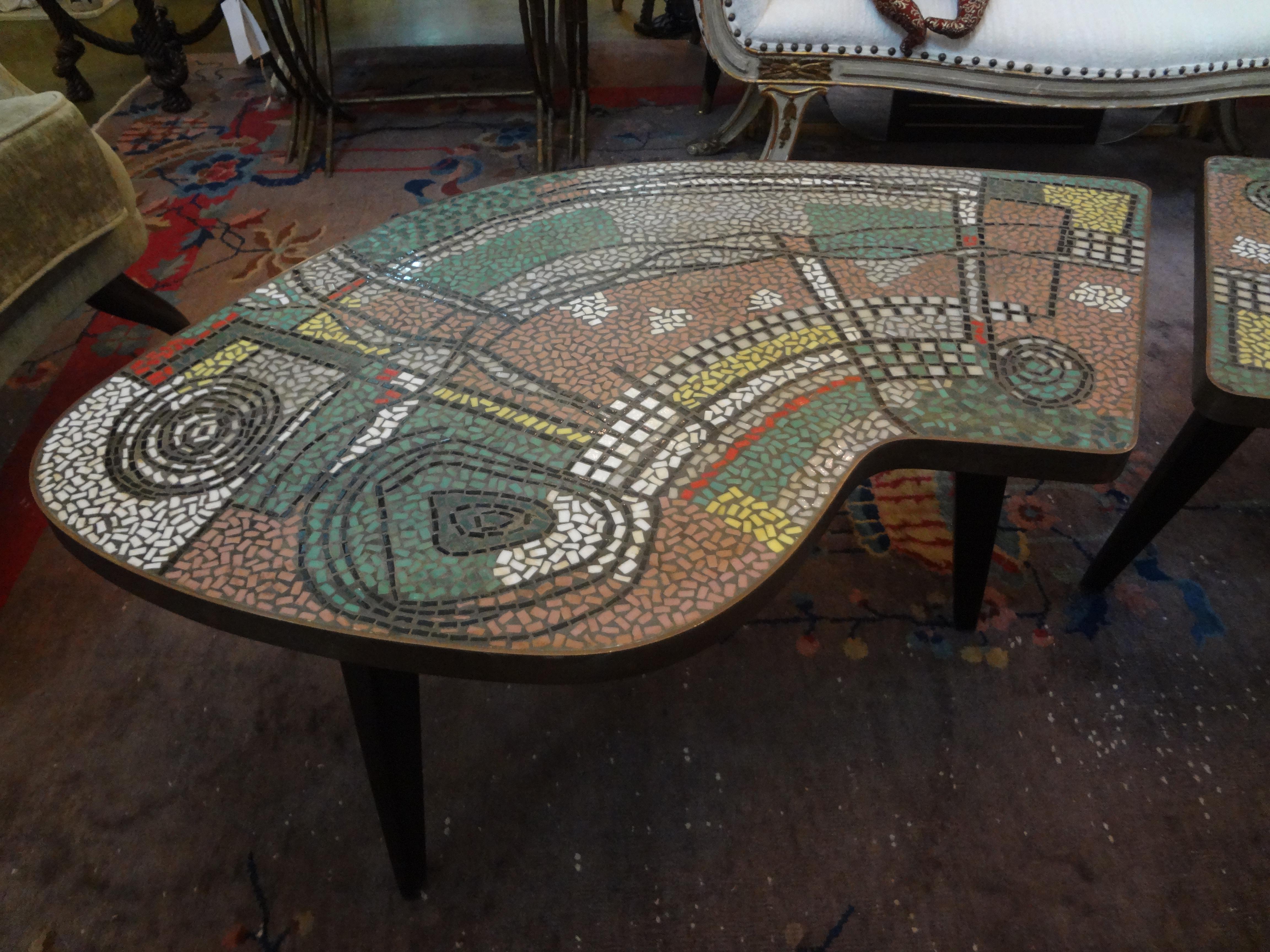 French Mid-Century Two Part Mosaic Tile Topped Curved Table 6