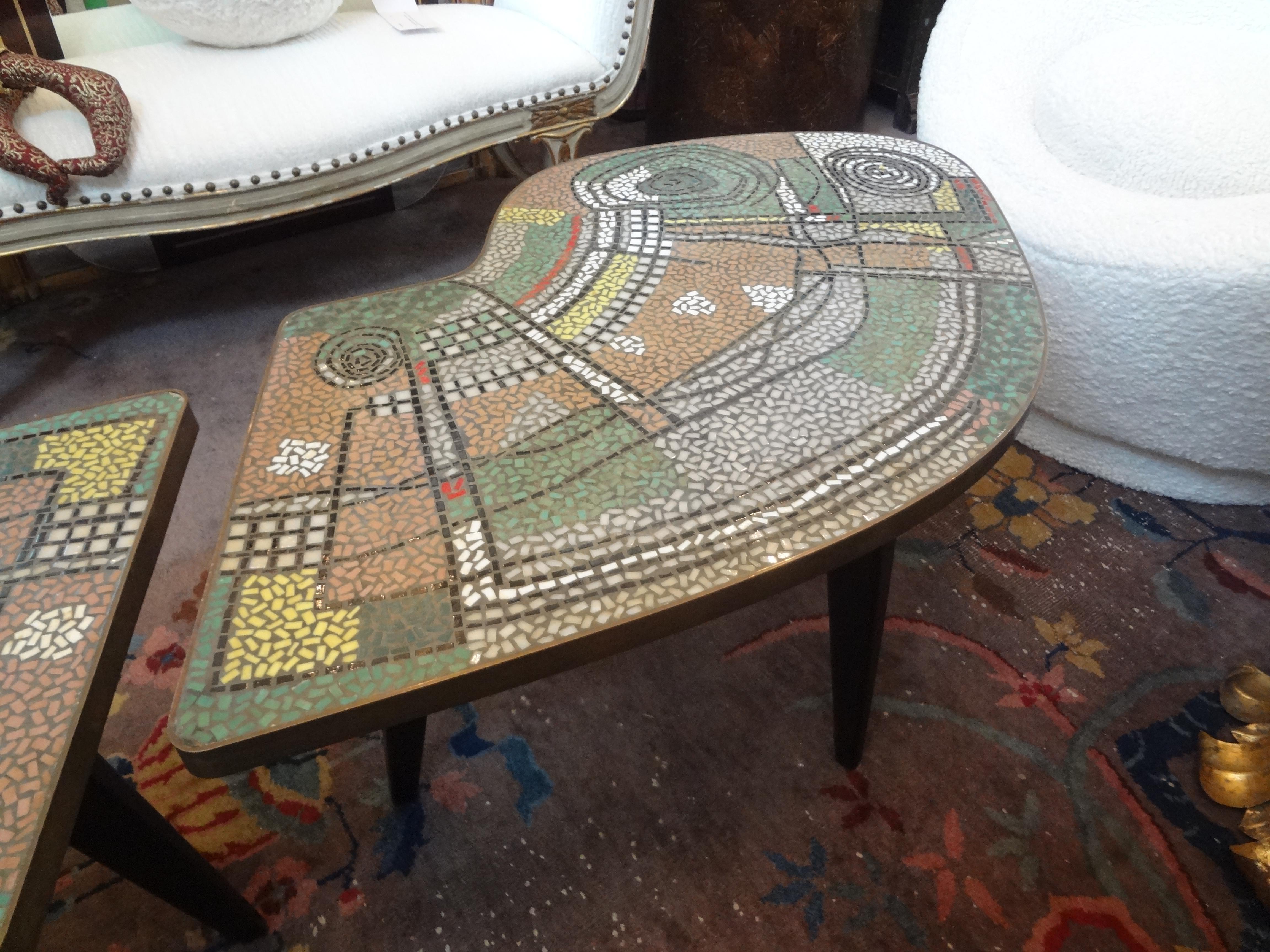 French Mid-Century Two Part Mosaic Tile Topped Curved Table 7