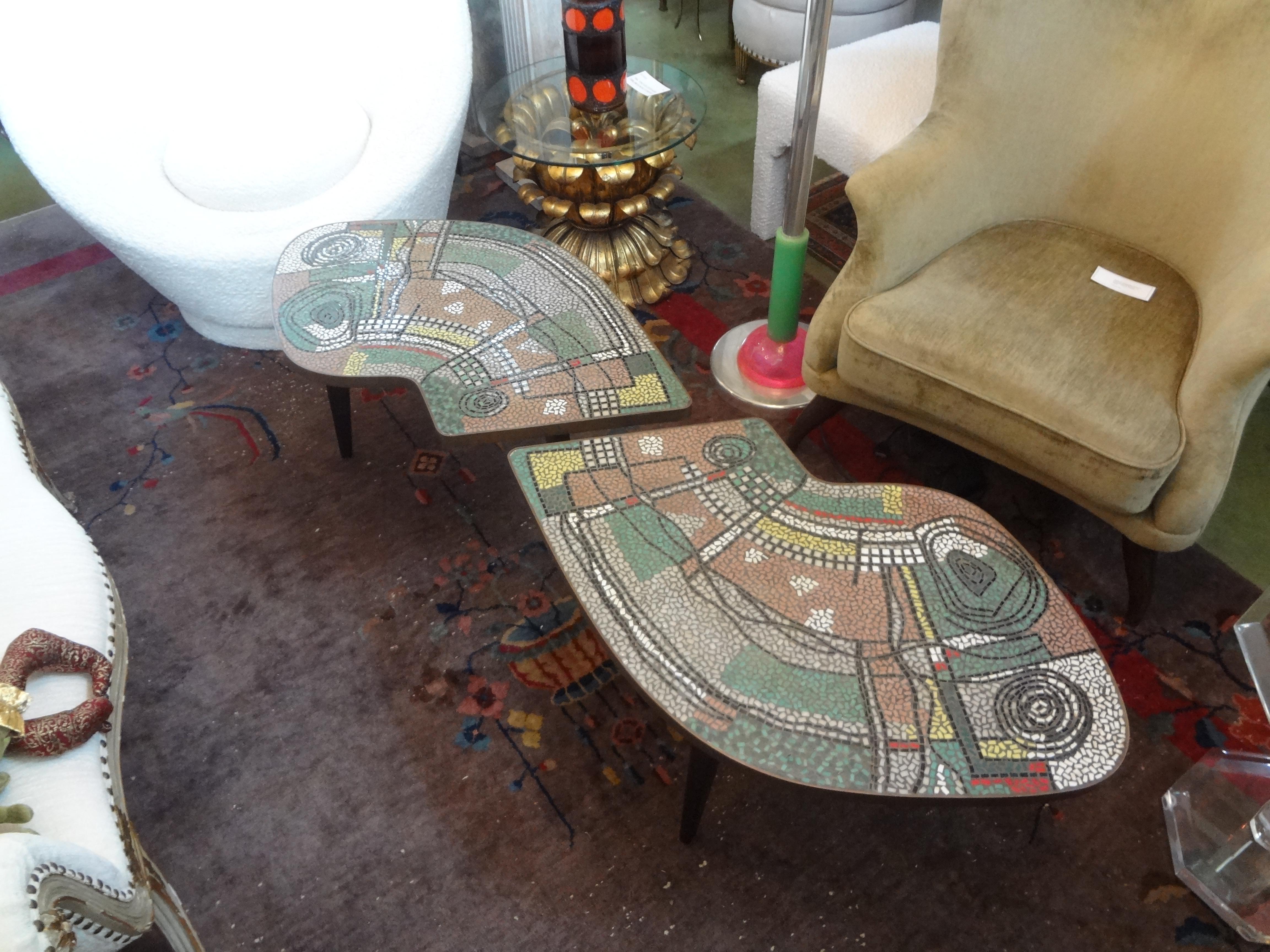 French Mid-Century Two Part Mosaic Tile Topped Curved Table 8