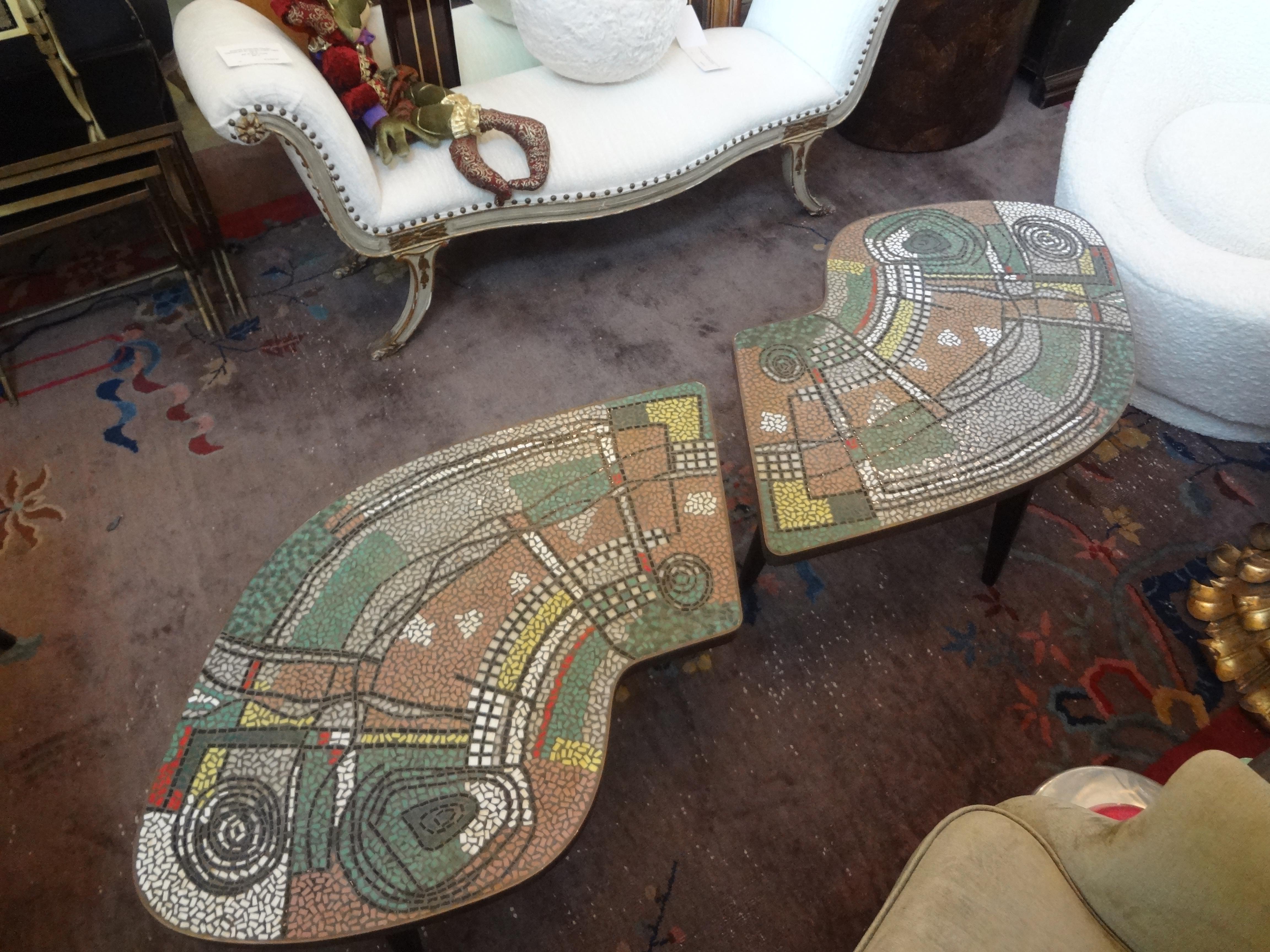 Mid-Century Modern French Mid-Century Two Part Mosaic Tile Topped Curved Table