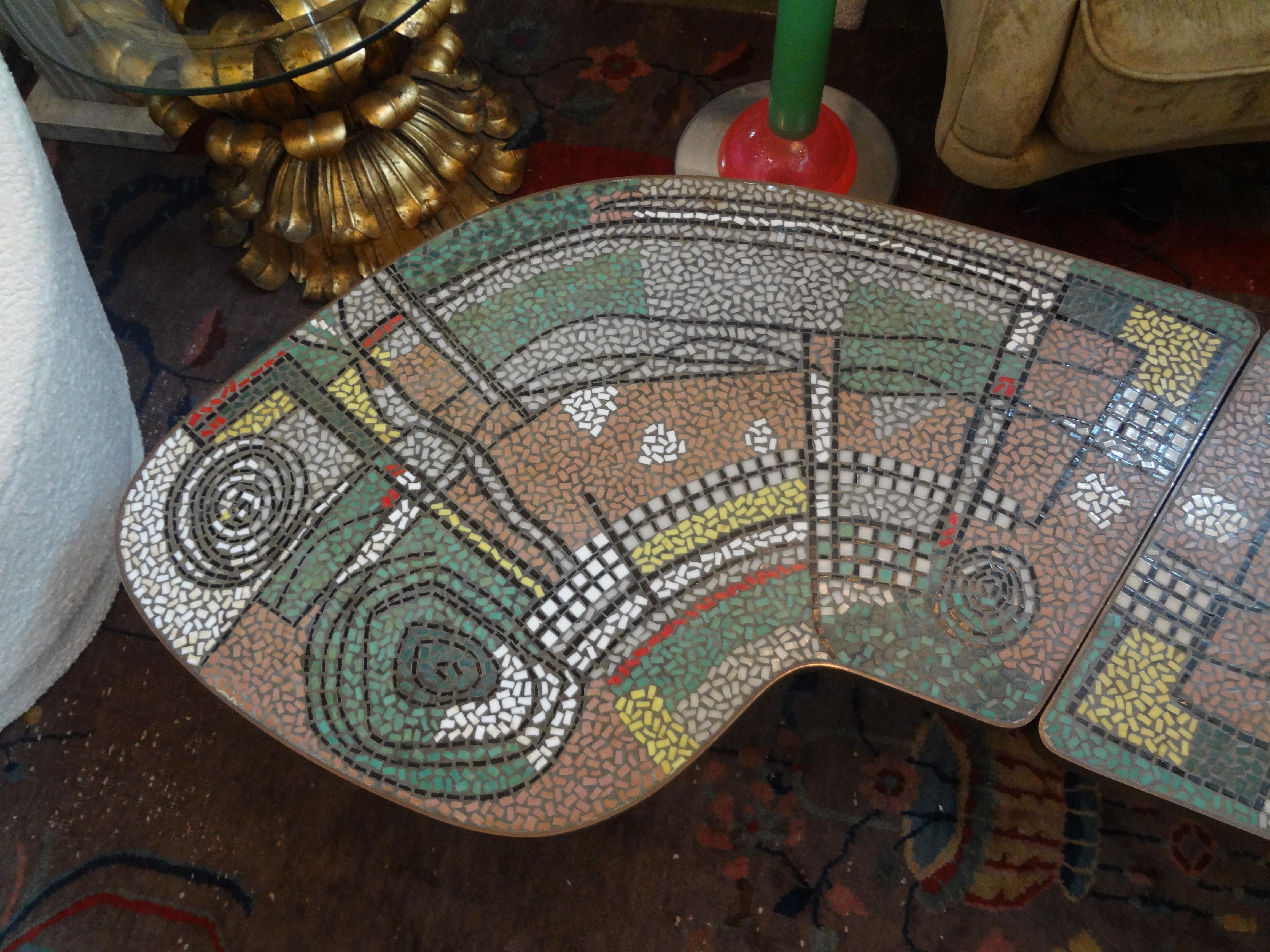Mid-20th Century French Mid-Century Two Part Mosaic Tile Topped Curved Table