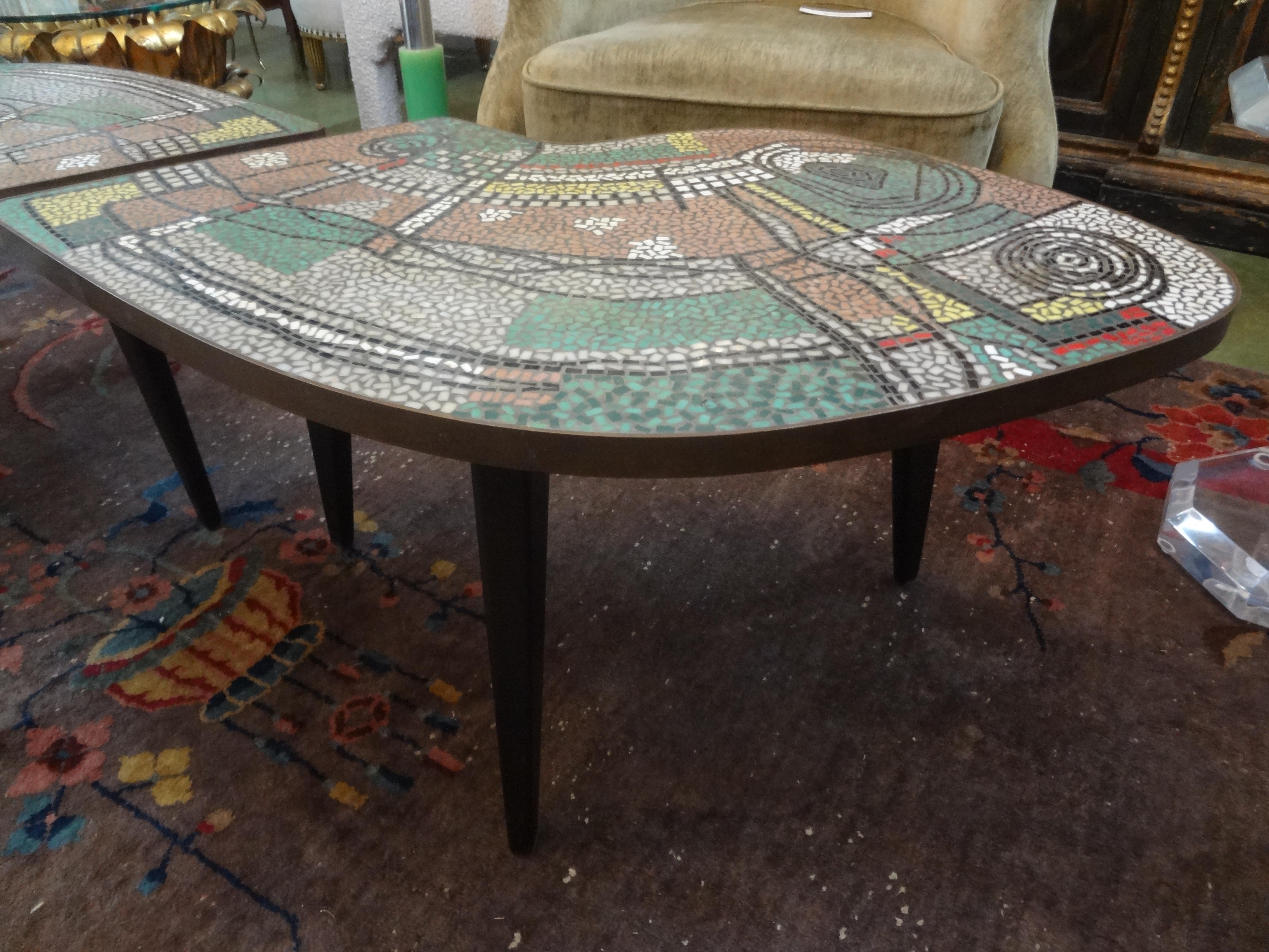 French Mid-Century Two Part Mosaic Tile Topped Curved Table 1