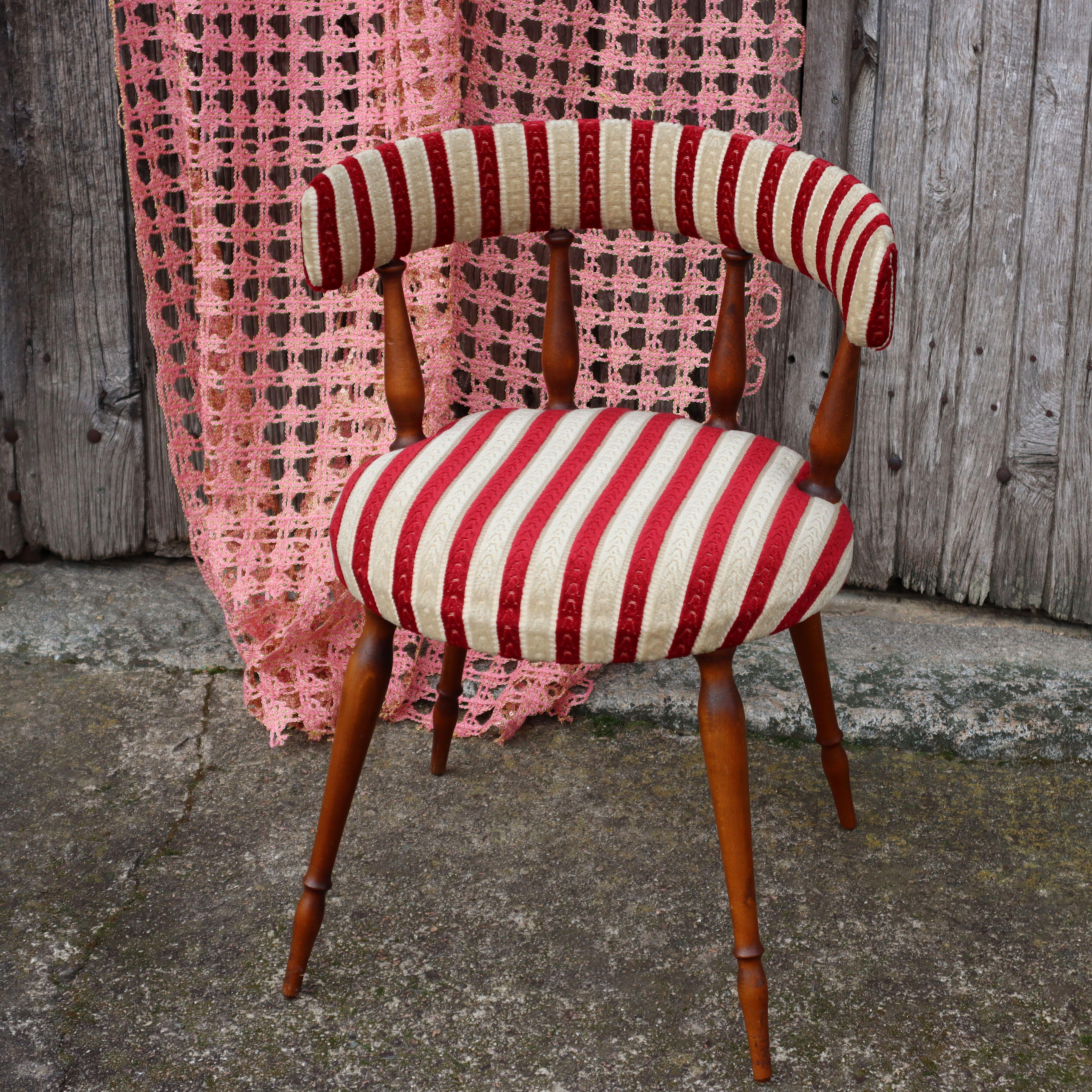 Mid-20th Century French Mid-Century upholstered wooden Salon Chair-Boudoir Armchair-50s