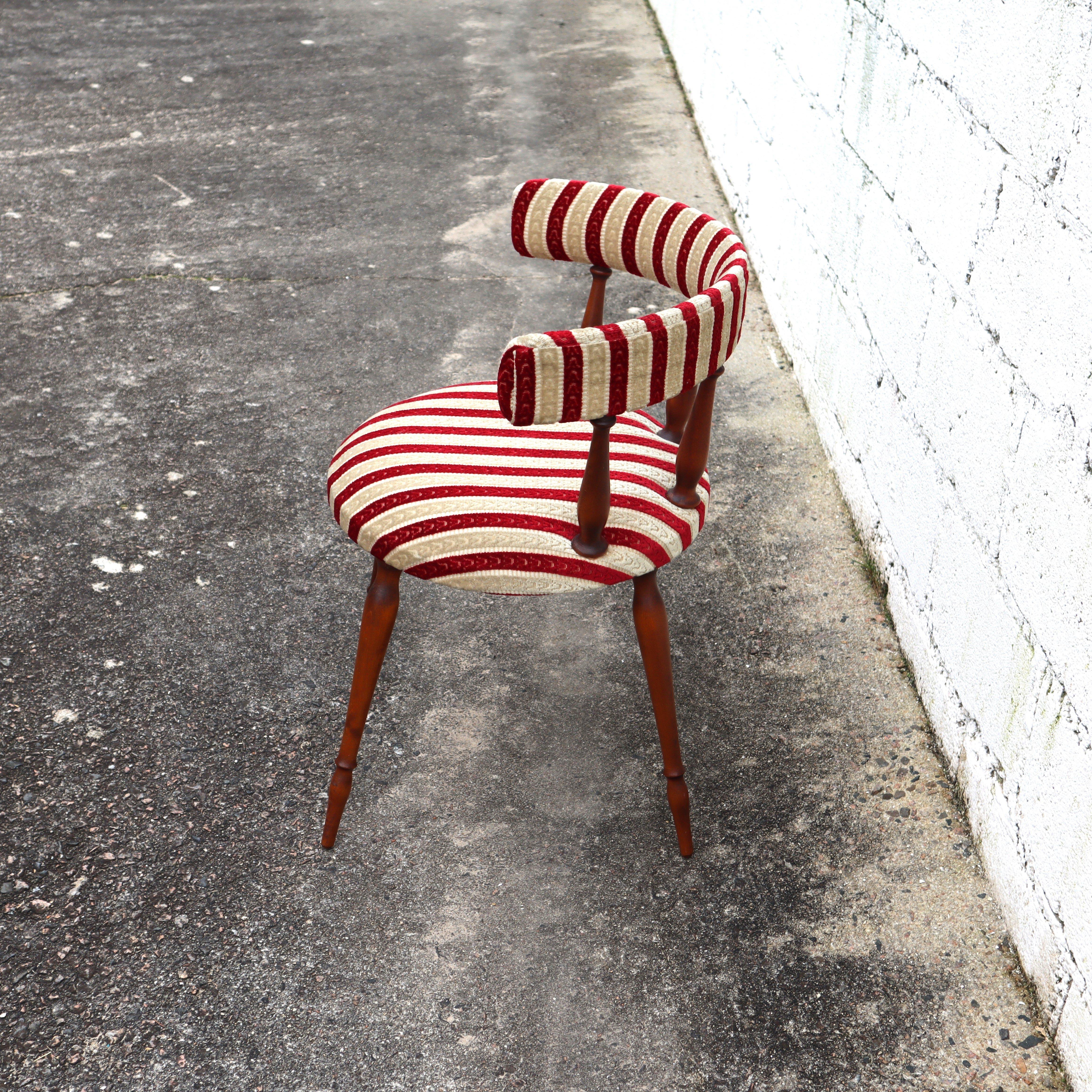 French Mid-Century upholstered wooden Salon Chair-Boudoir Armchair-50s 1