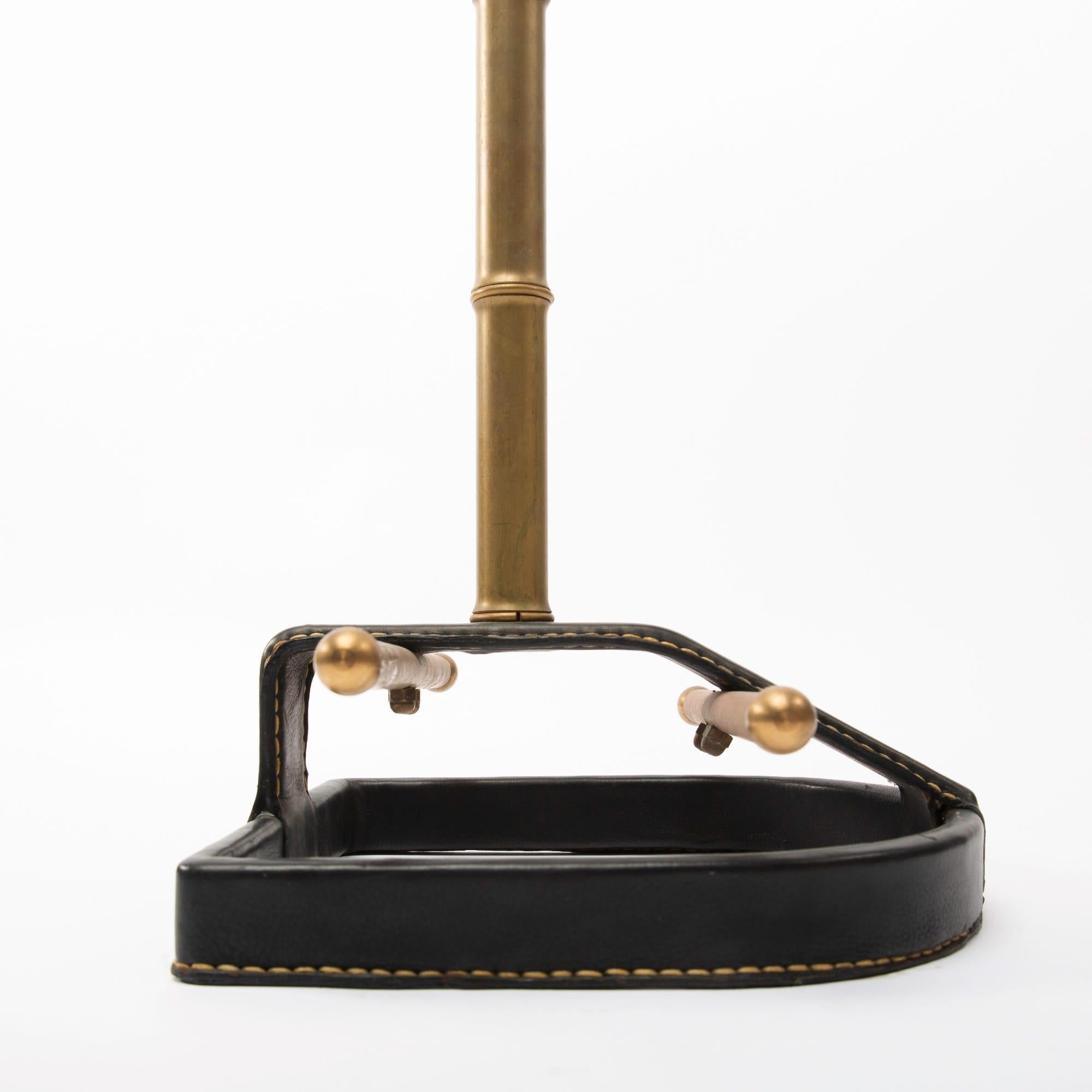 French Midcentury Valet, Jacques Adnet, Steel, Black Leather, Brass  In Good Condition In Brussels, BE