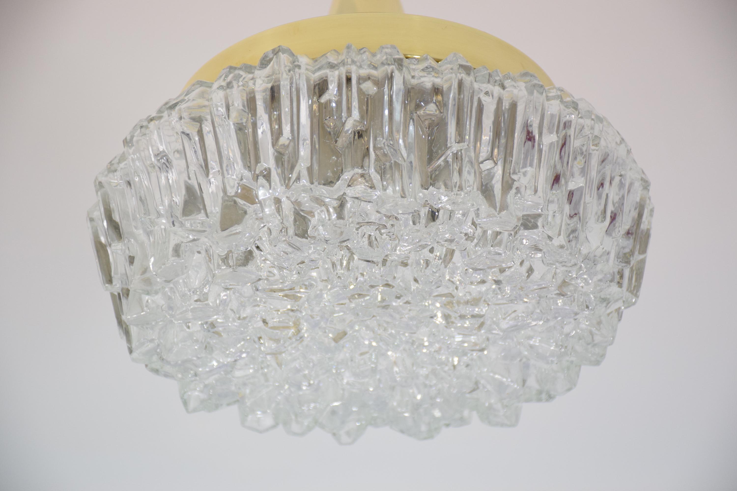French Mid-Century Brass Glass Pendant Light Attributed to Arlus, 1950s 6