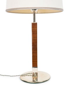 French Mid-Century Walnut Column Table Lamp