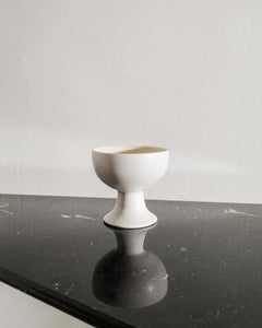 French Mid Century White Ceramic Bowl Vase attributed to Georges Jouve, 1950s