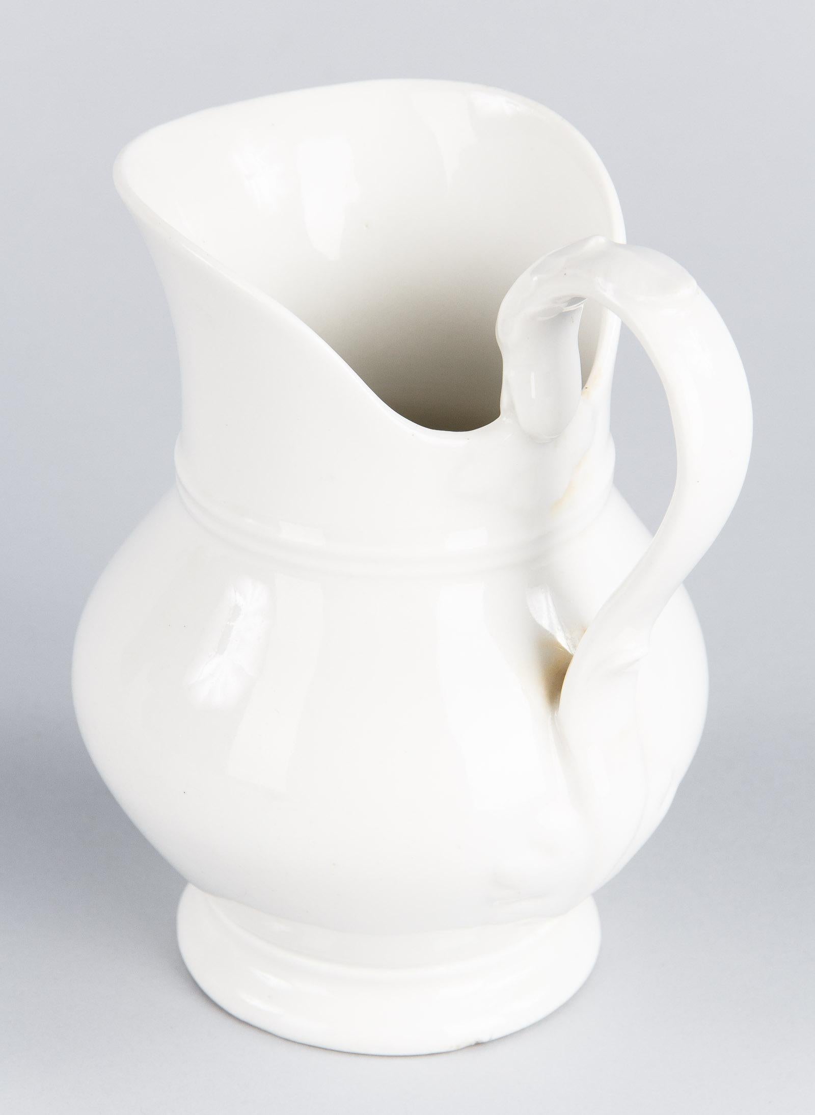 Glazed French Midcentury White Ceramic Pitcher, 1950s