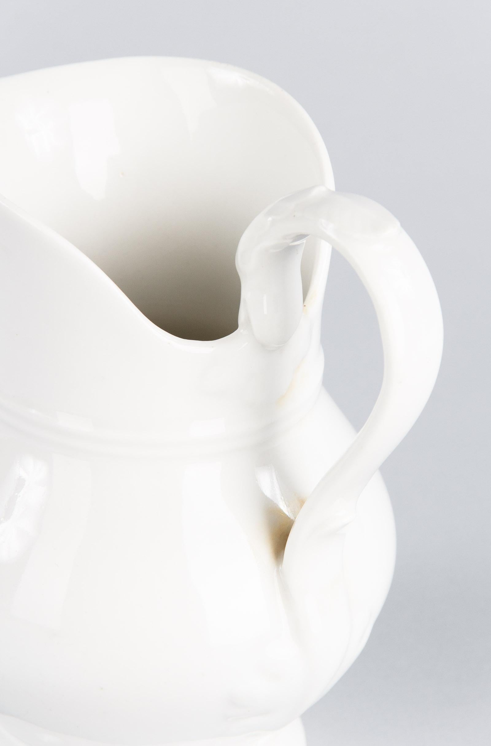 French Midcentury White Ceramic Pitcher, 1950s In Good Condition In Austin, TX