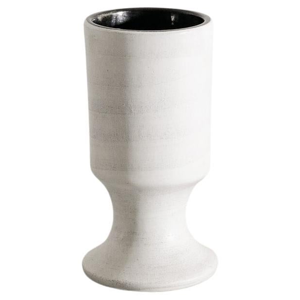 Vase cylindrique blanc français du milieu du siècle par Georges Jouve pour Steph Simon, années 1950
