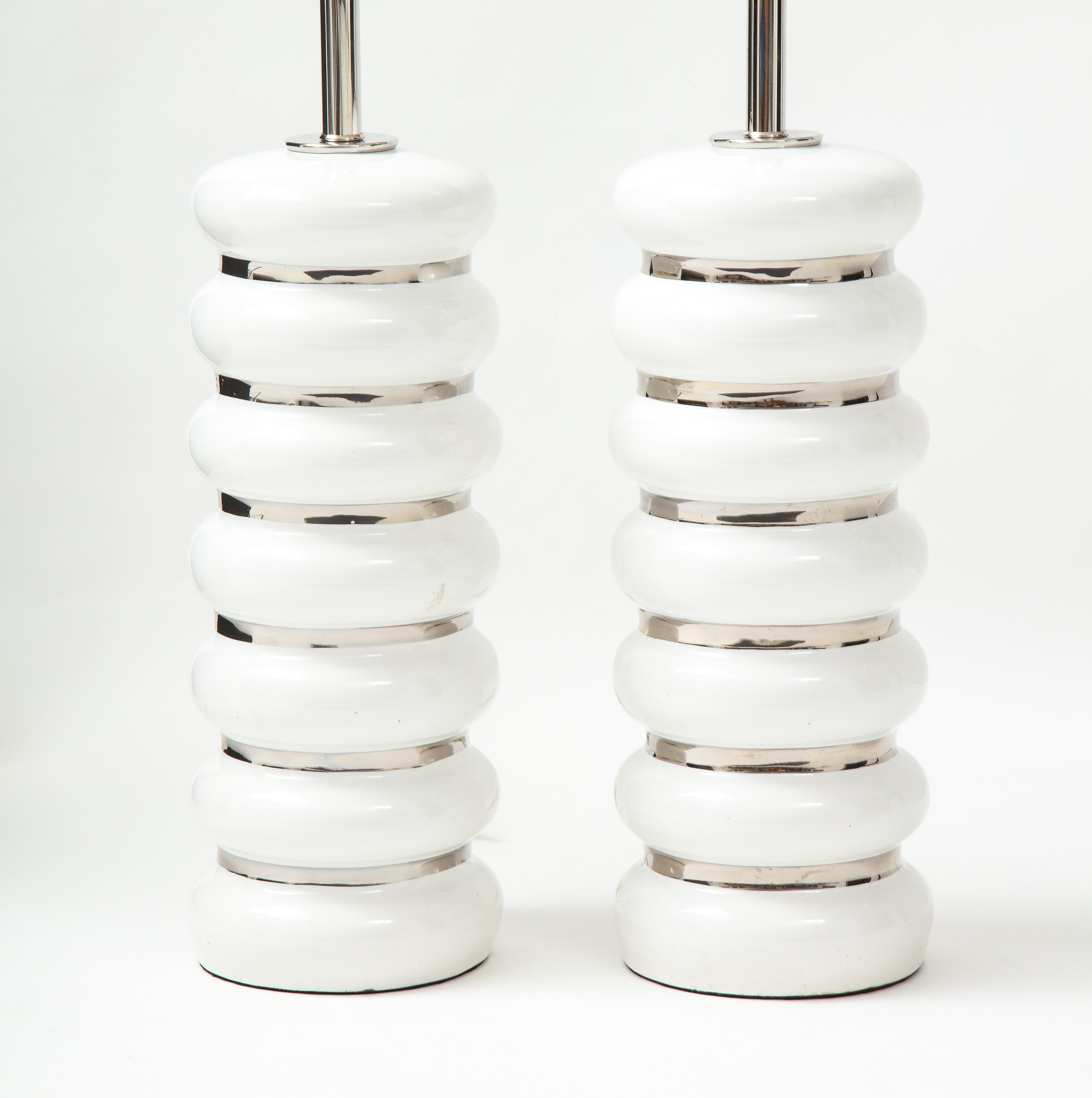 French Mid Century White Porcelain, Platinum Lamps In Excellent Condition For Sale In New York, NY