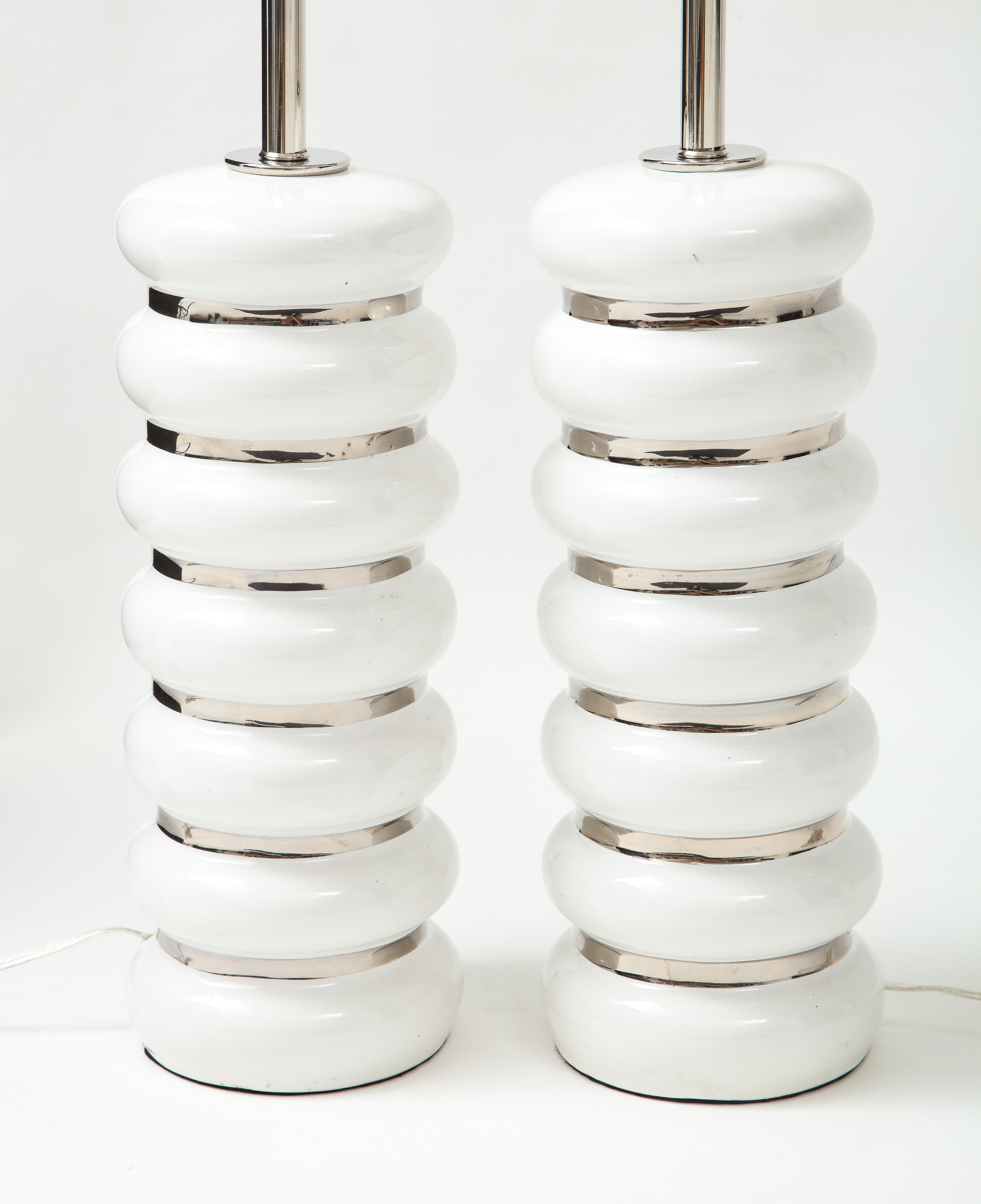 20th Century French Mid Century White Porcelain, Platinum Lamps For Sale