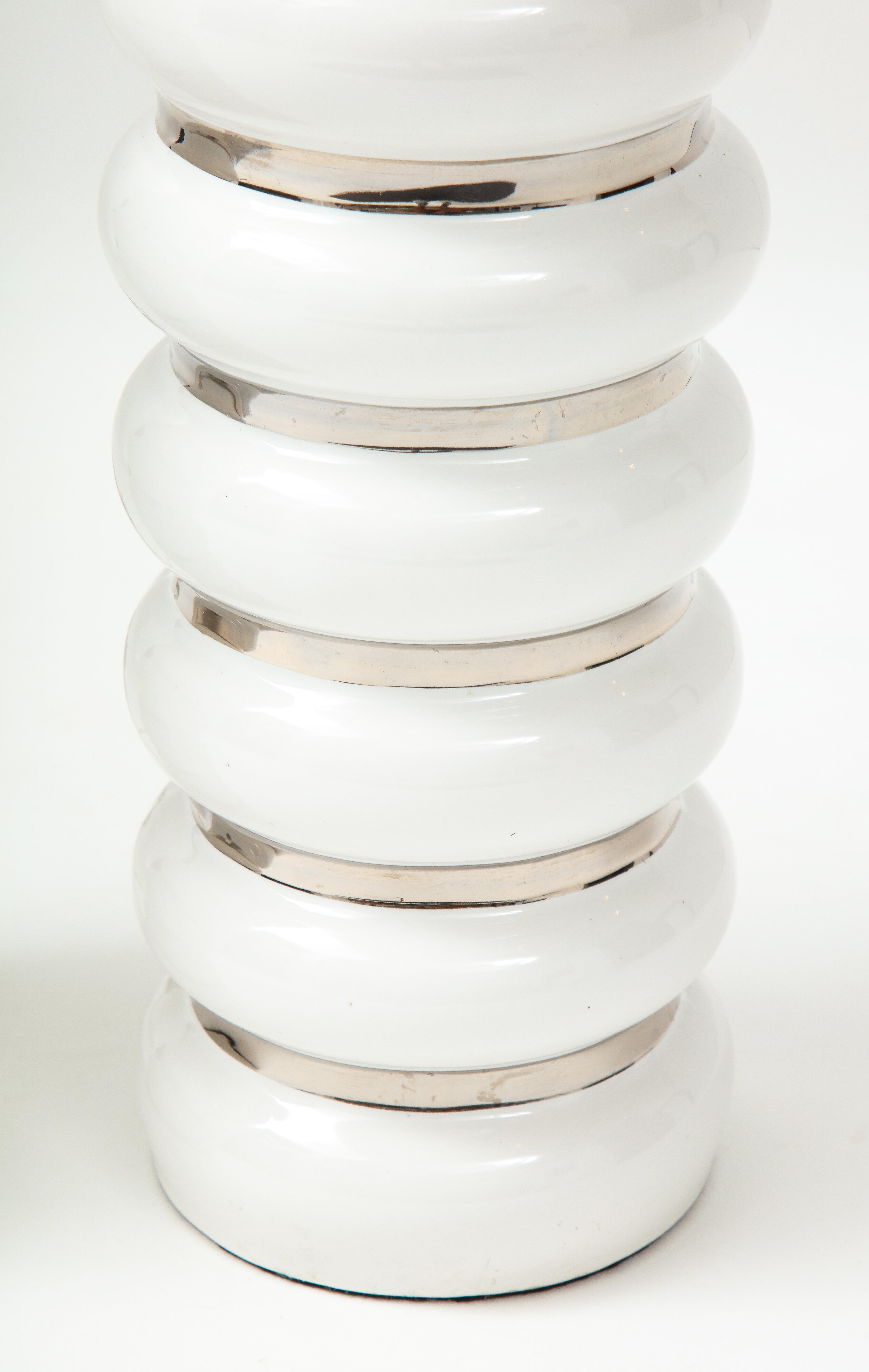 French Mid Century White Porcelain, Platinum Lamps For Sale 3