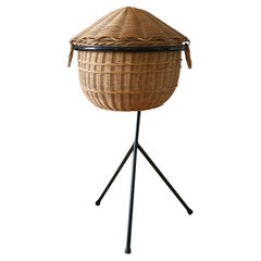 French Mid-Century Wicker Basket with Lid, 1950s Elegant Storage