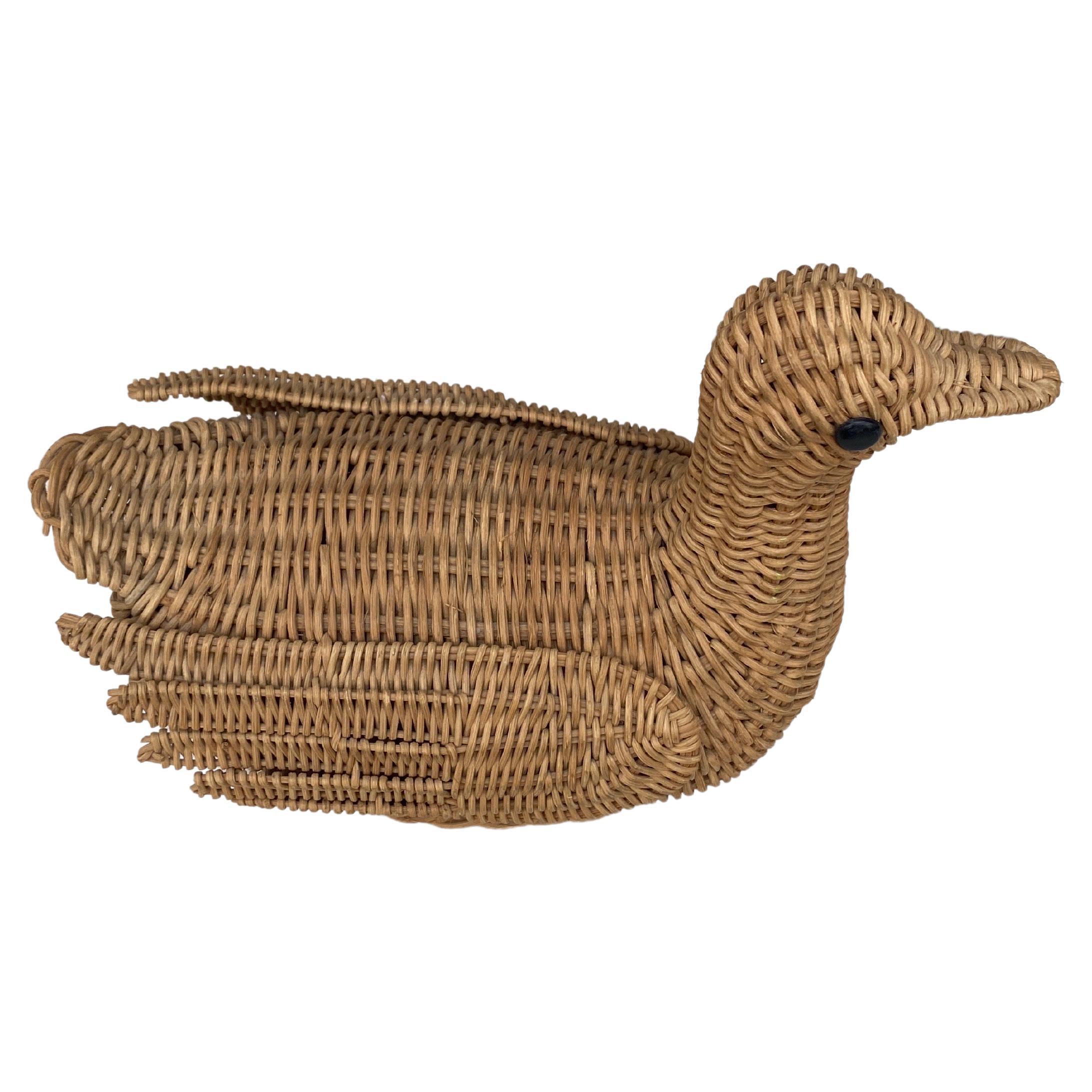 French Mid-Century Wicker Duck.
