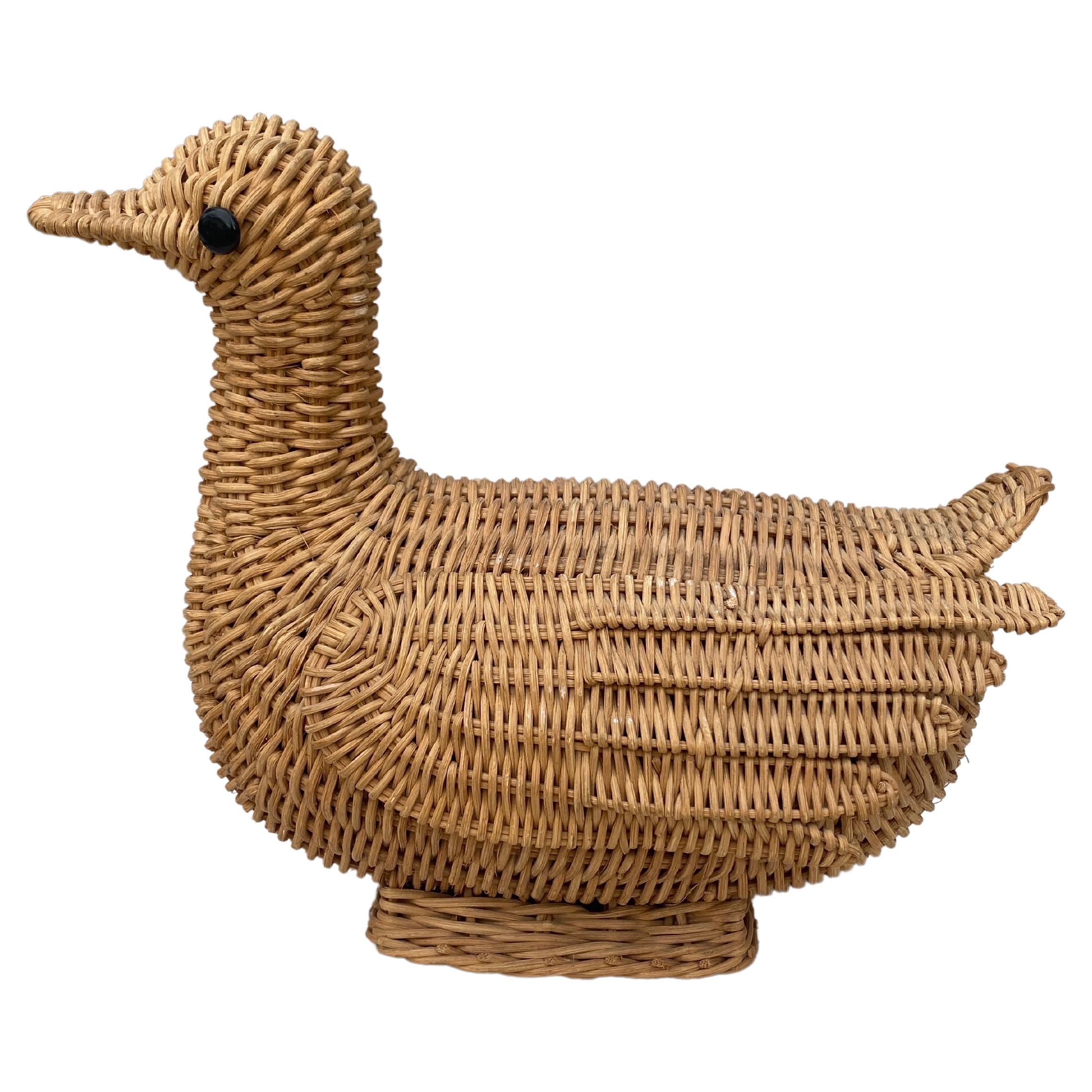 French Mid-Century Wicker Duck For Sale