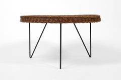French Mid Century Wicker & Steel Coffee Table