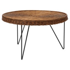 French Mid Century Wicker & Steel Coffee Table