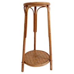 French Mid-Century Wood, Bamboo and Reed Two-Tier Plant Stand or Gueridon, 1960s