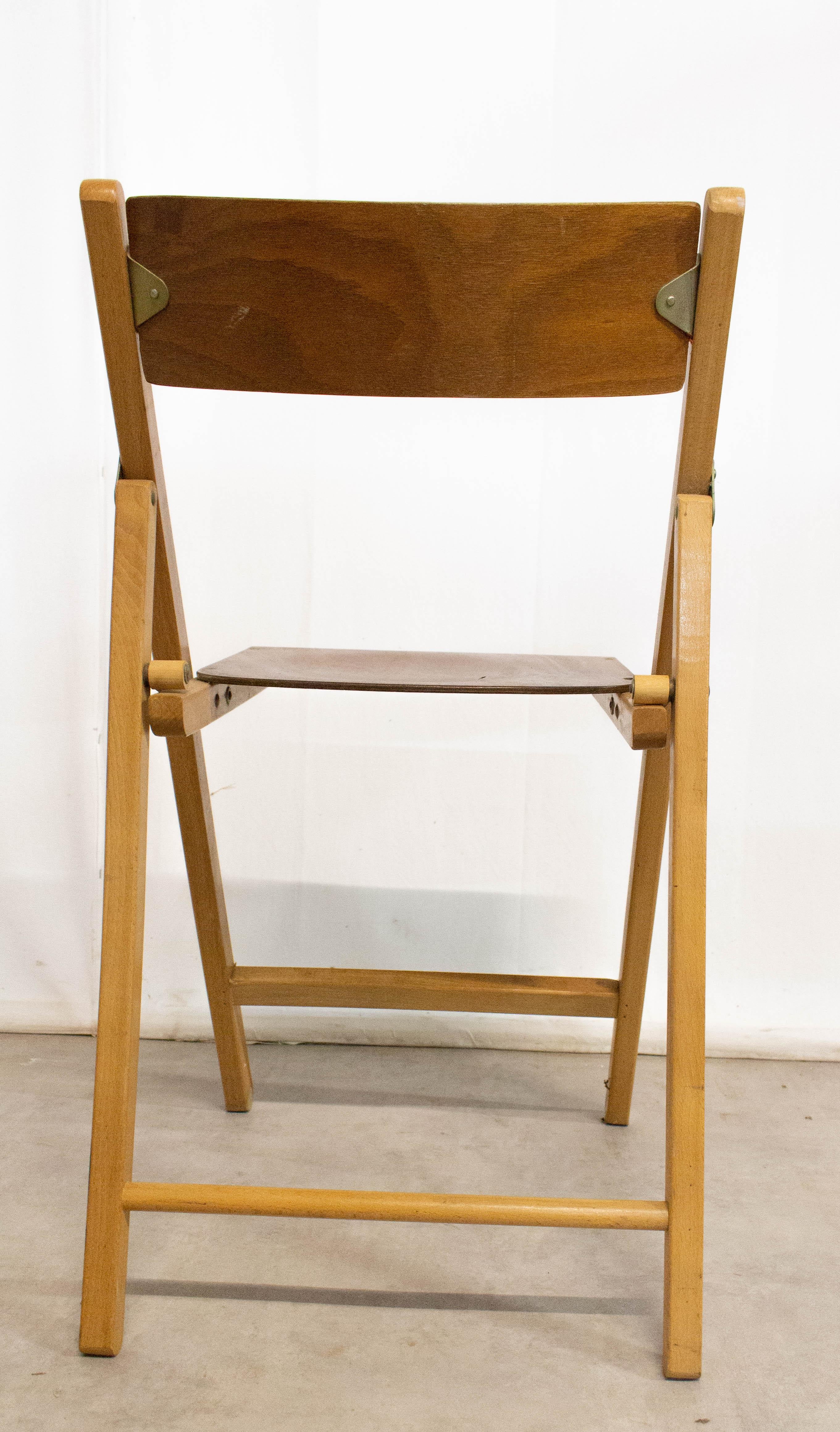 French Midcentury Wood Folding Chair, 1970 In Good Condition For Sale In Labrit, Landes