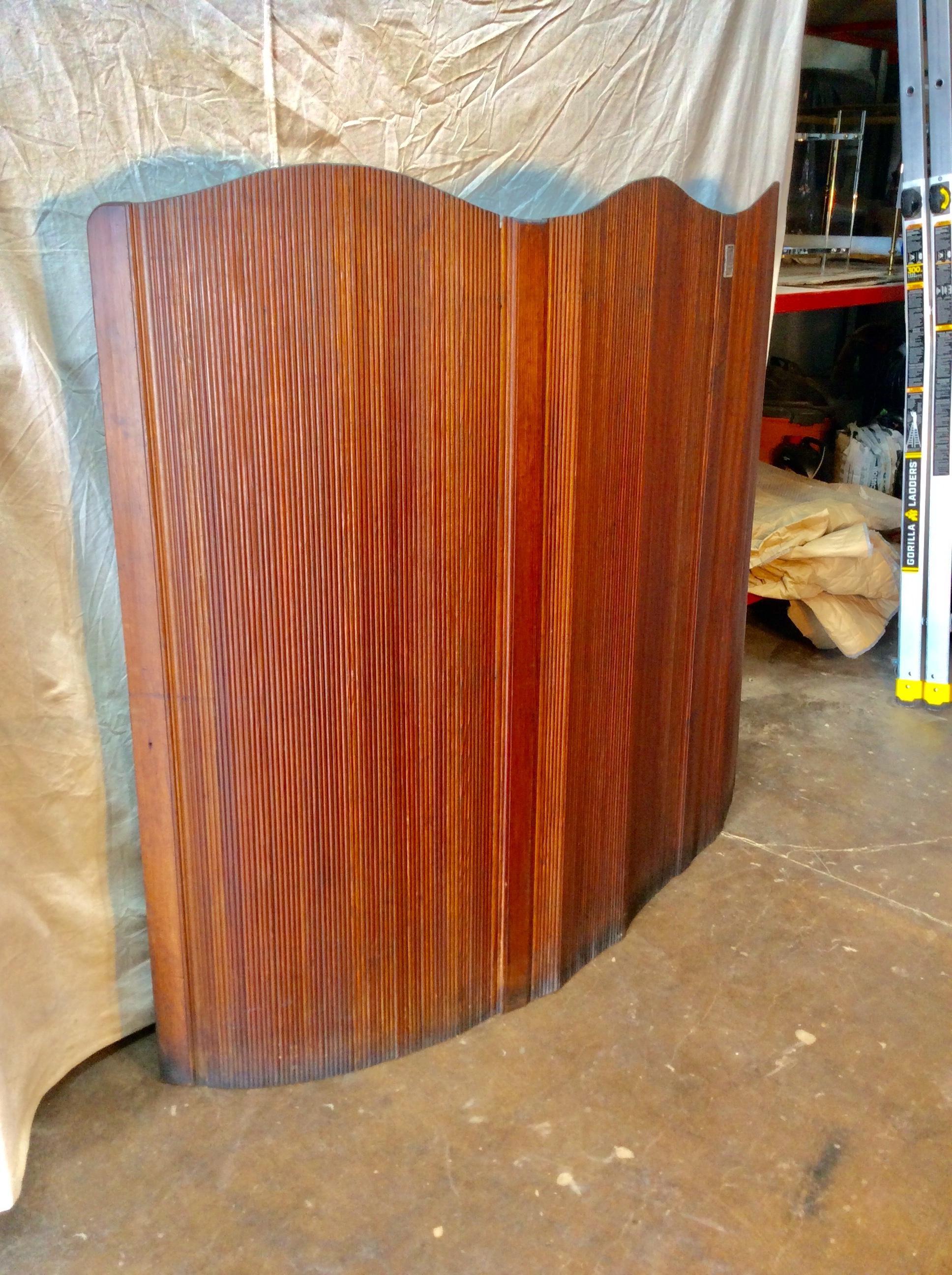 Patinated French Midcentury Wood Folding Screen
