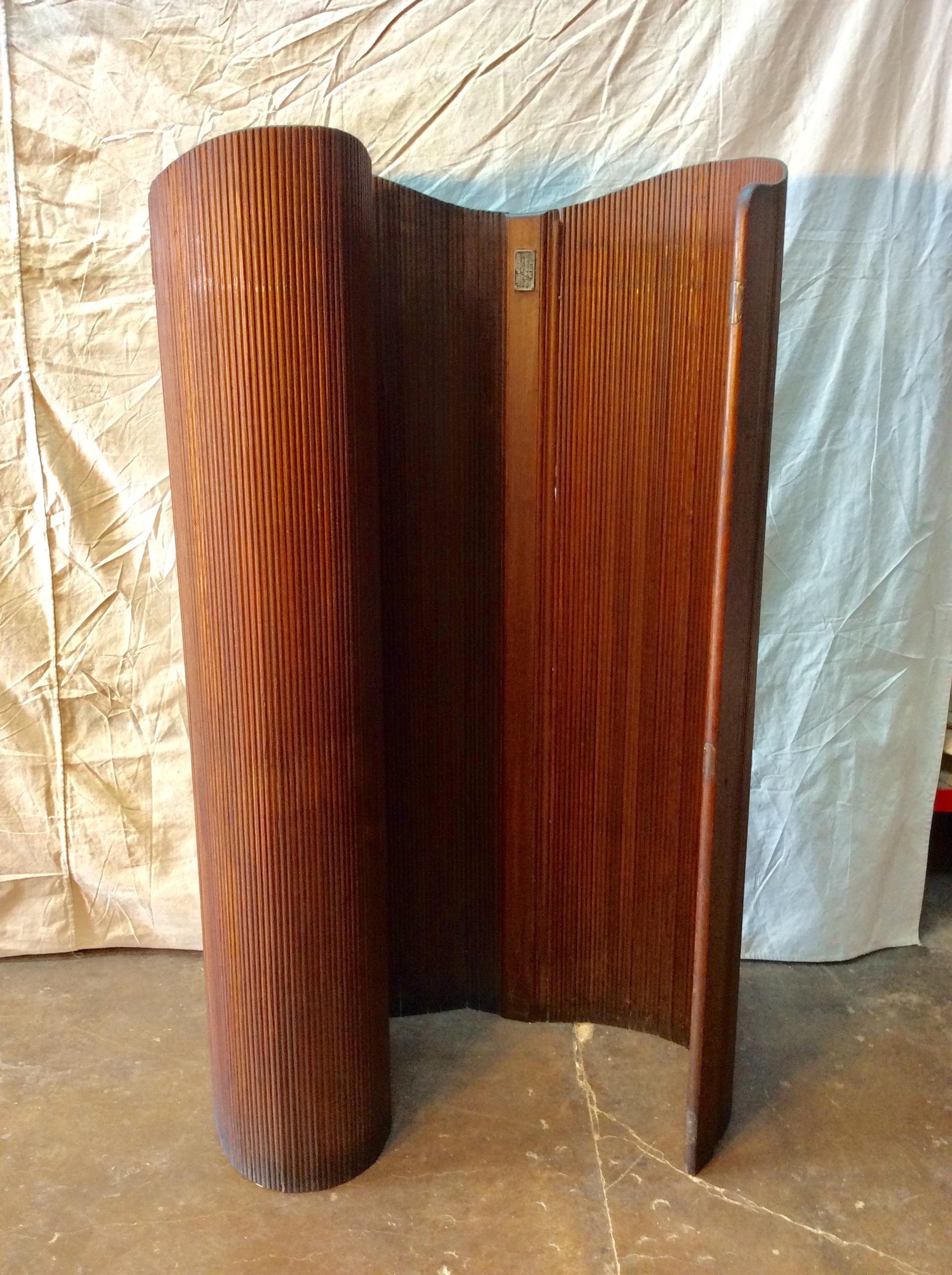 French Midcentury Wood Folding Screen 1