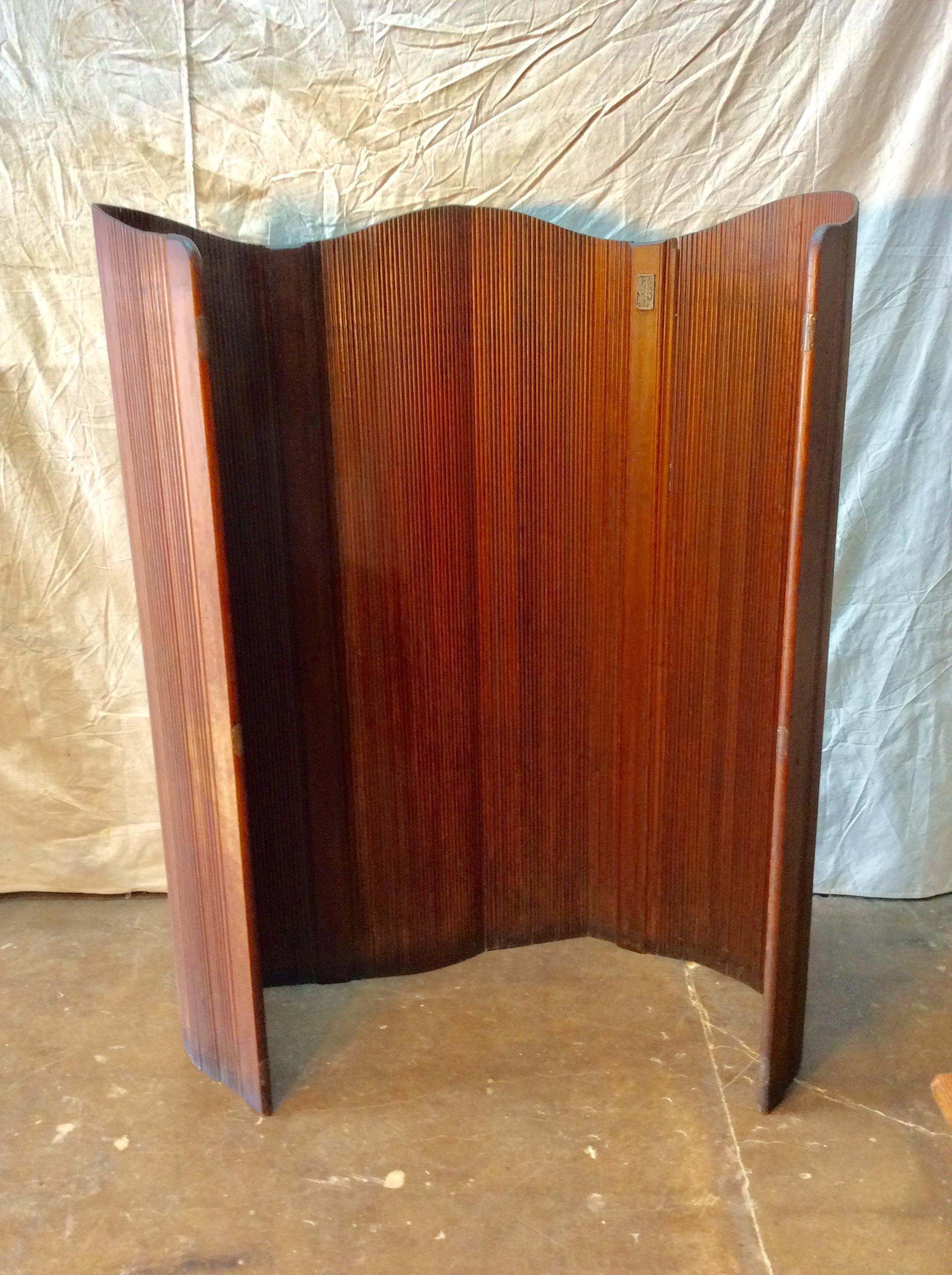 French Midcentury Wood Folding Screen 3