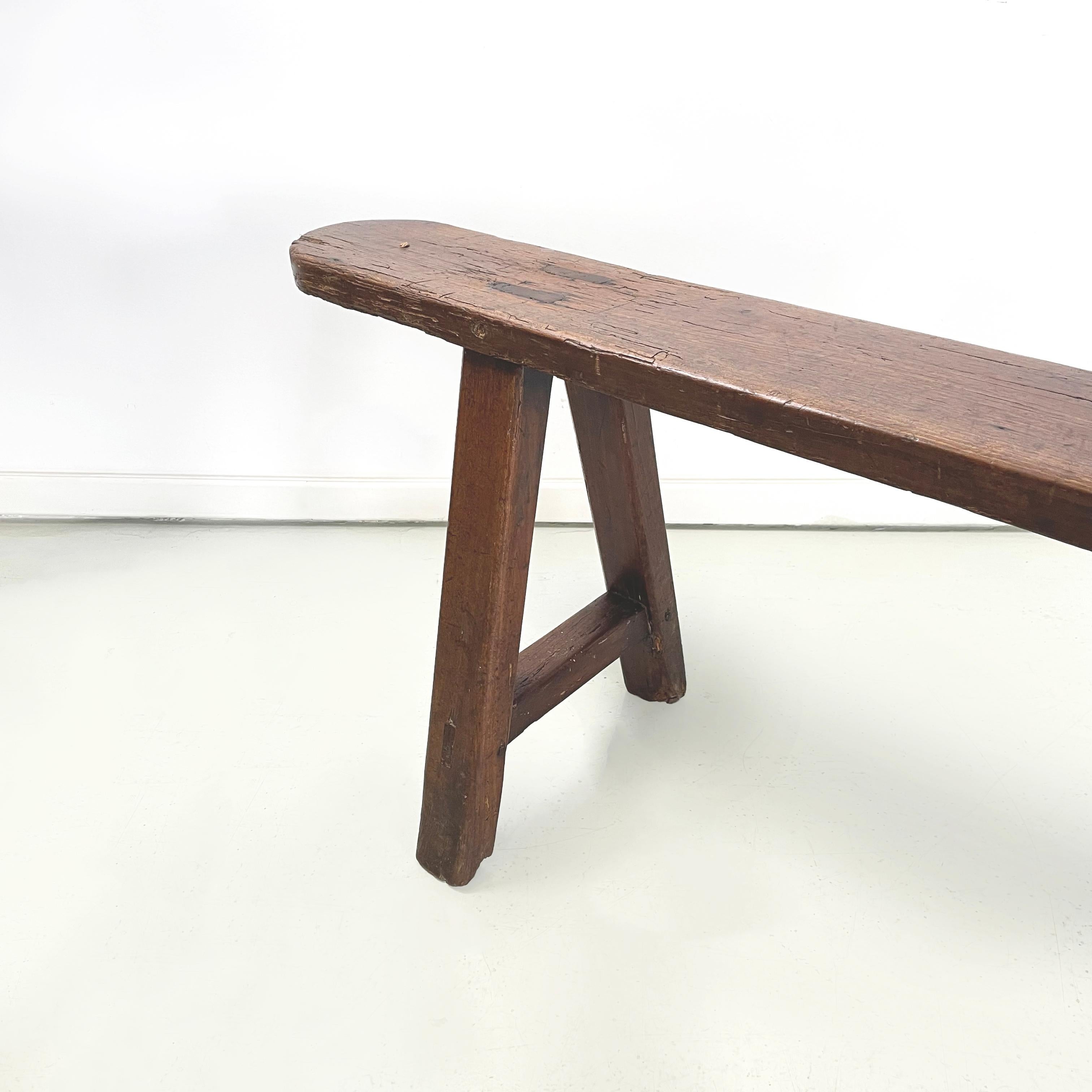 French mid-century Wooden bench with narrow and long seat, 1930s 5