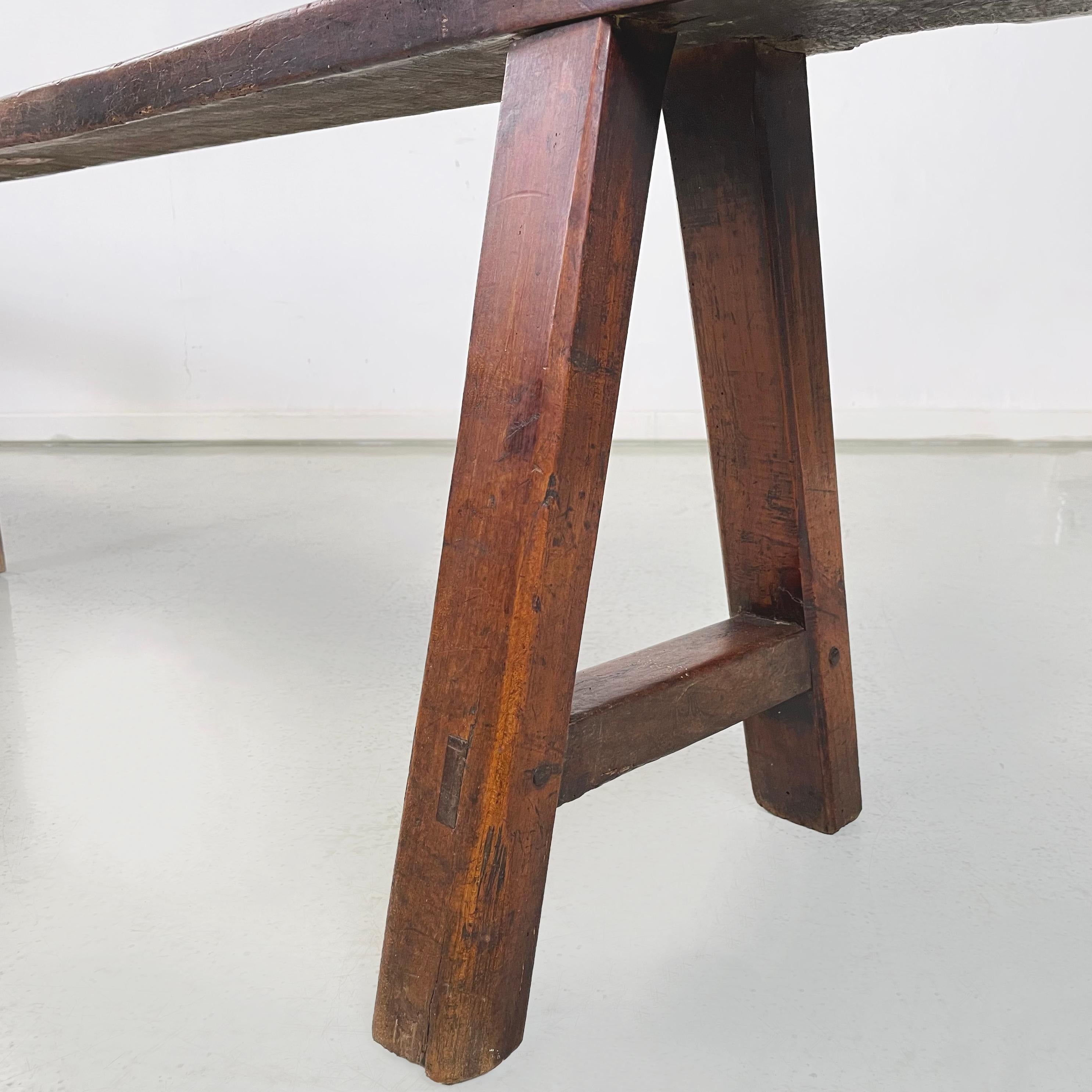 French mid-century Wooden bench with narrow and long seat, 1930s 7