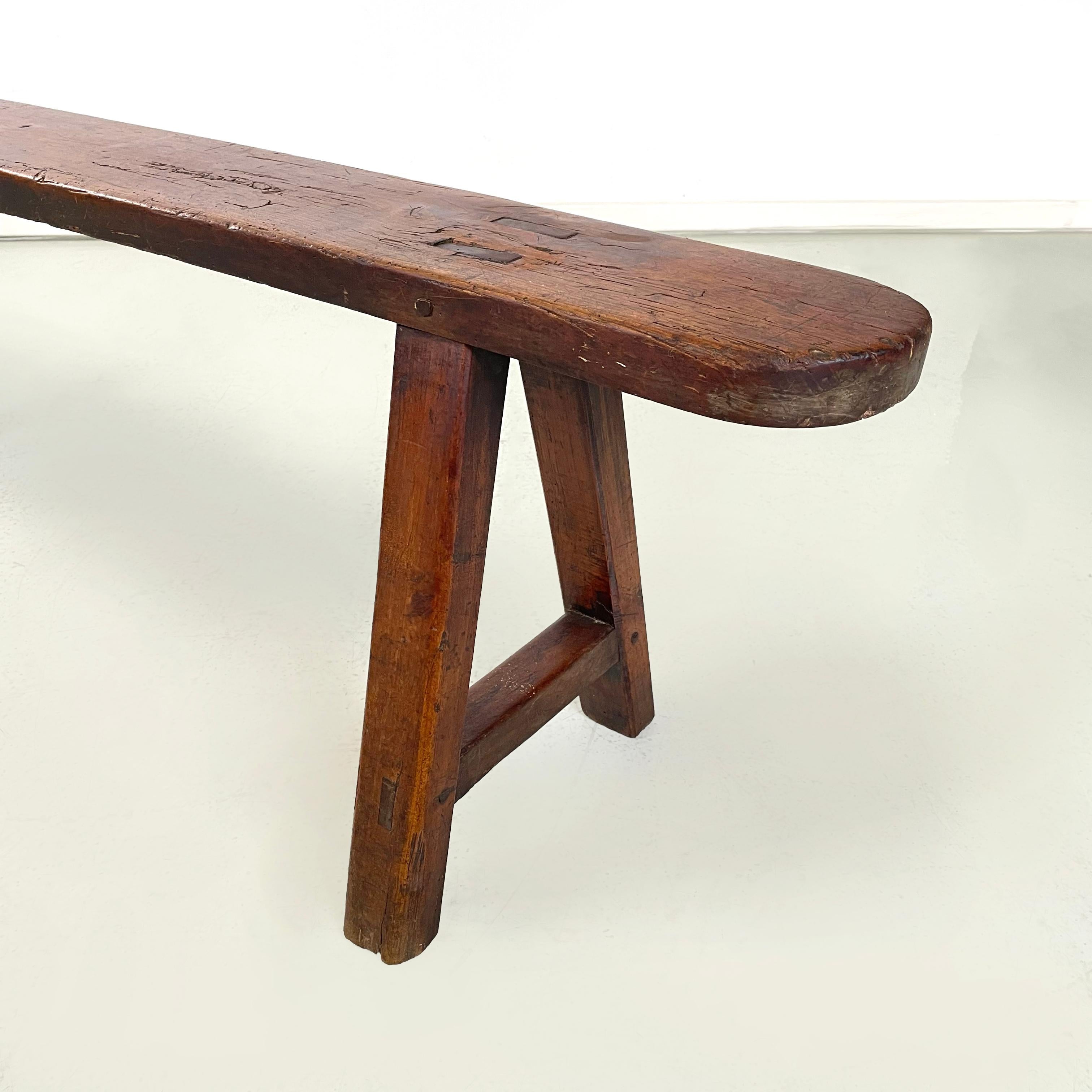 French mid-century Wooden bench with narrow and long seat, 1930s 1
