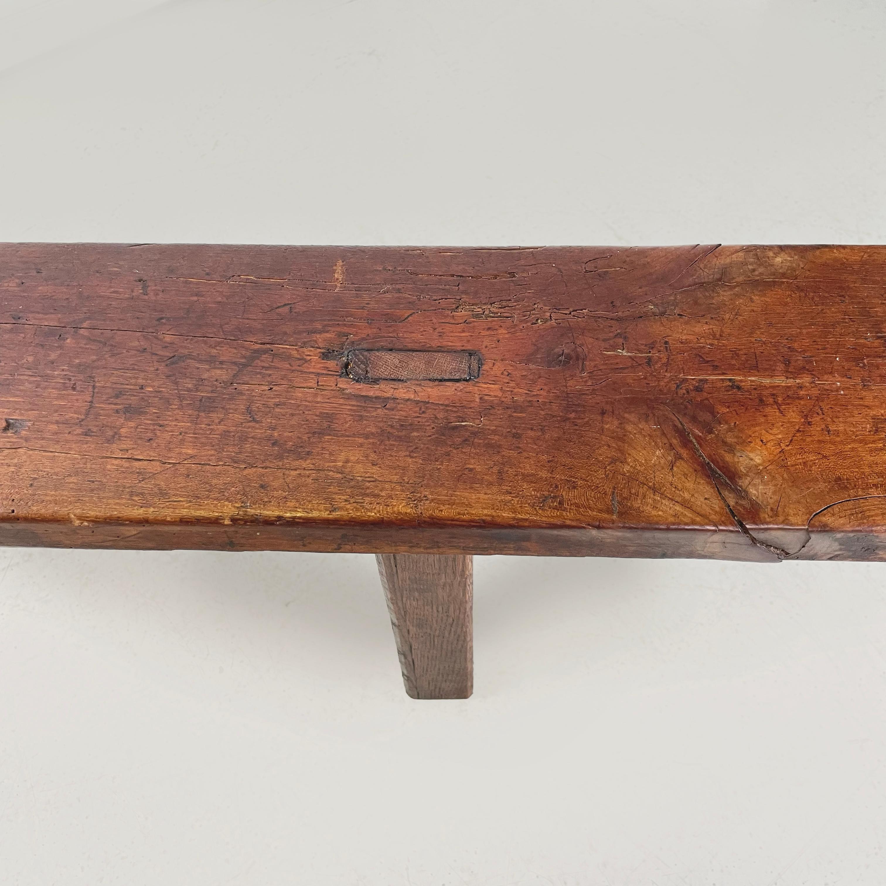 French mid-century Wooden bench with narrow and long seat, 1930s 2