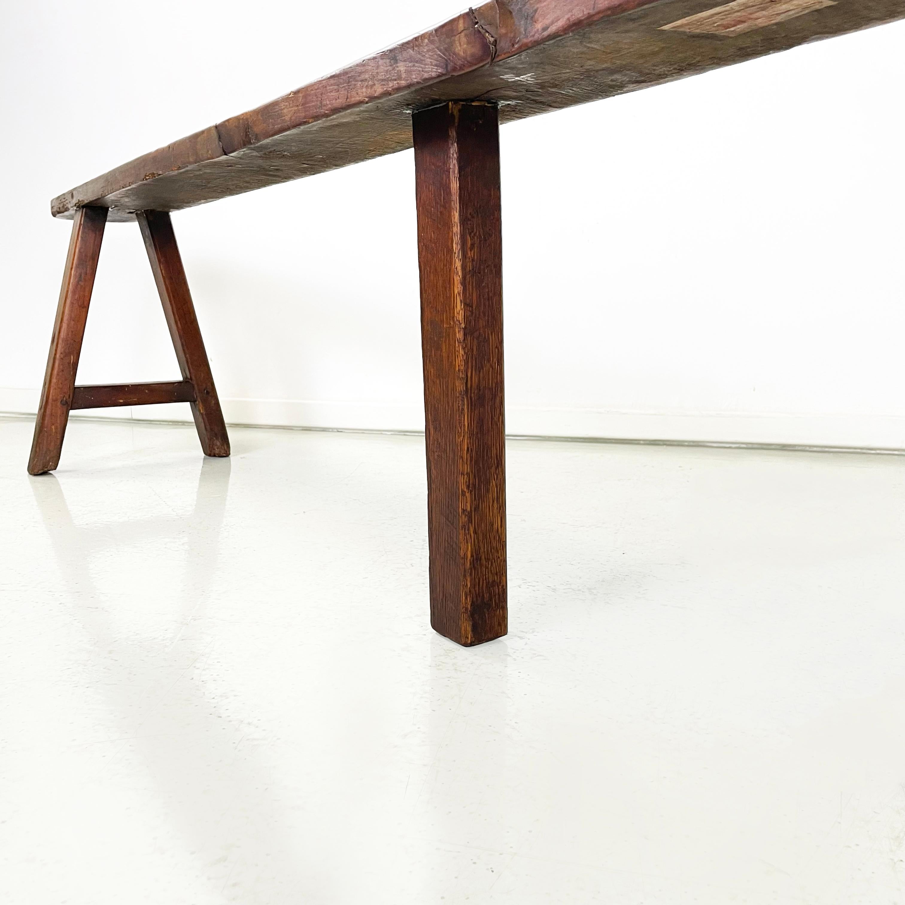 French mid-century Wooden bench with narrow and long seat, 1930s 4