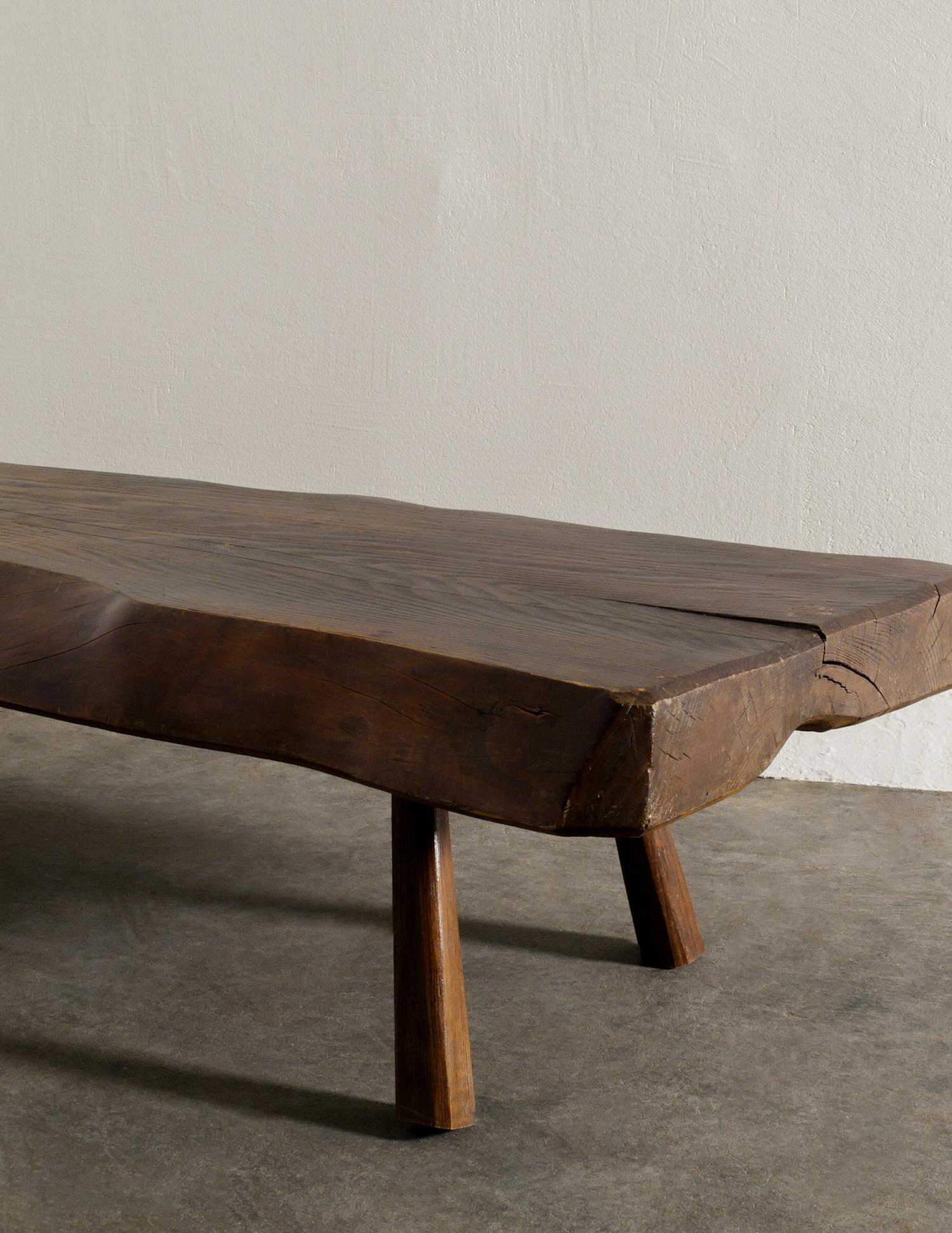Mid-Century Modern French Midcentury Wooden Coffee Sofa Table in a Brutalist Freeform Style, 1960s