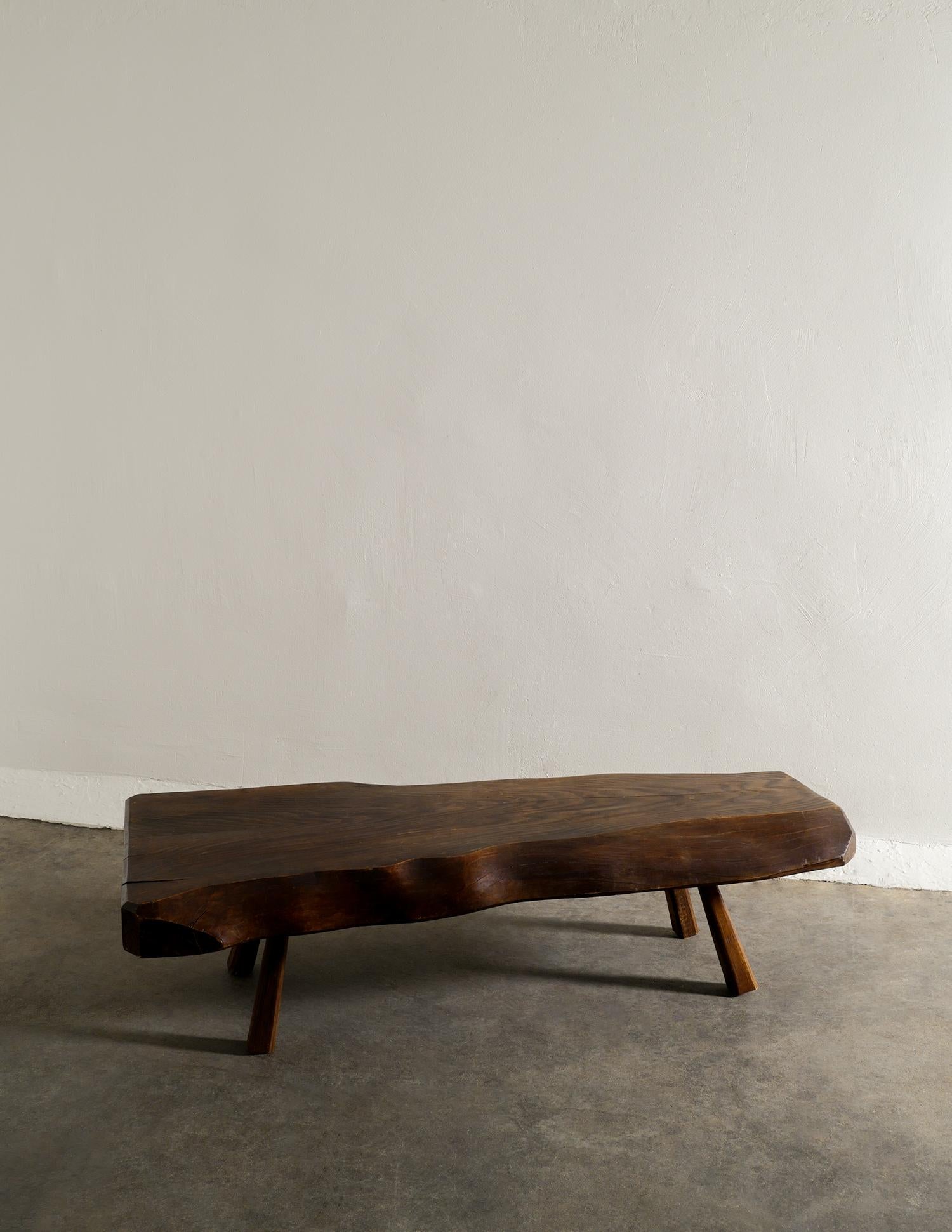 Elm French Midcentury Wooden Coffee Sofa Table in a Brutalist Freeform Style, 1960s