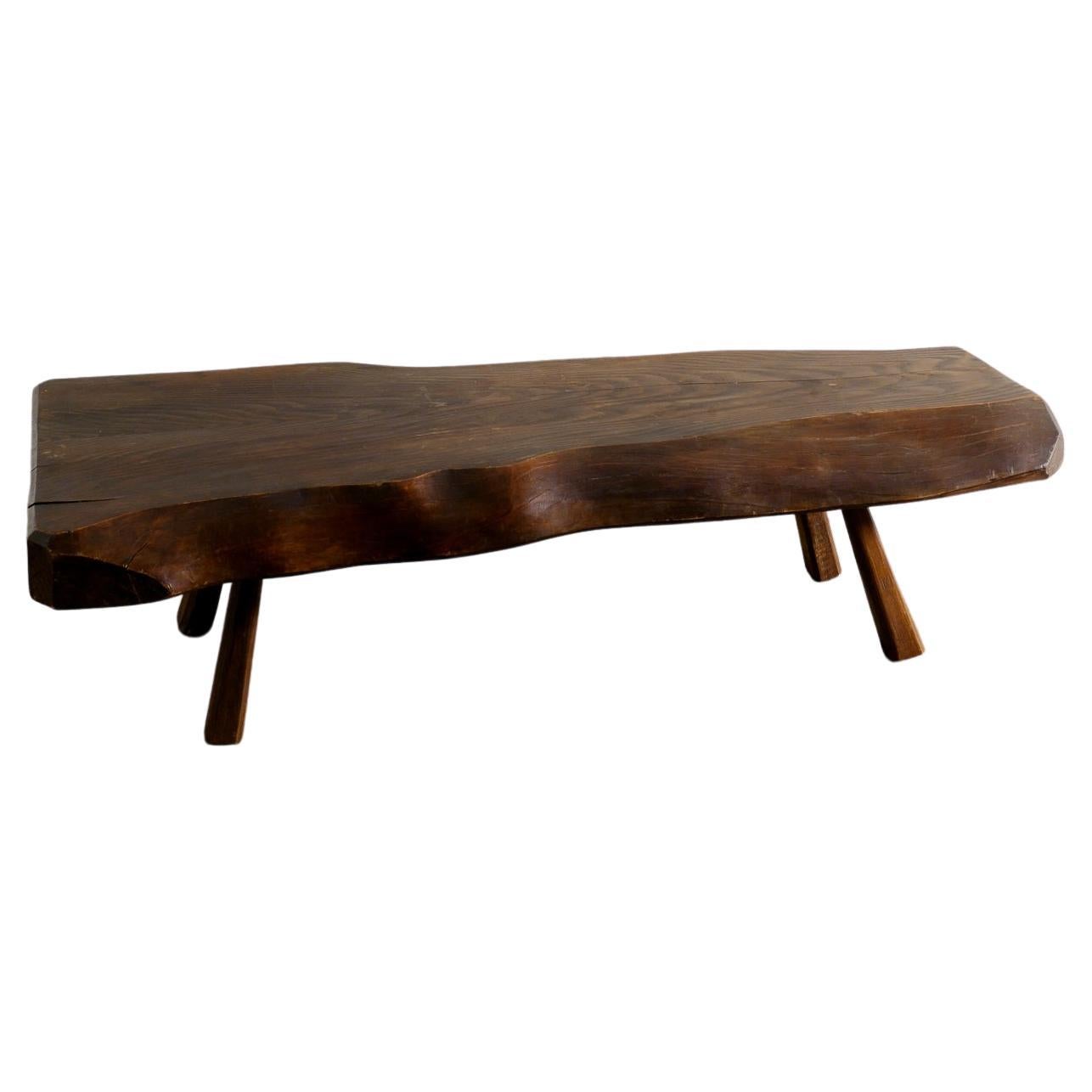 French Midcentury Wooden Coffee Sofa Table in a Brutalist Freeform Style, 1960s