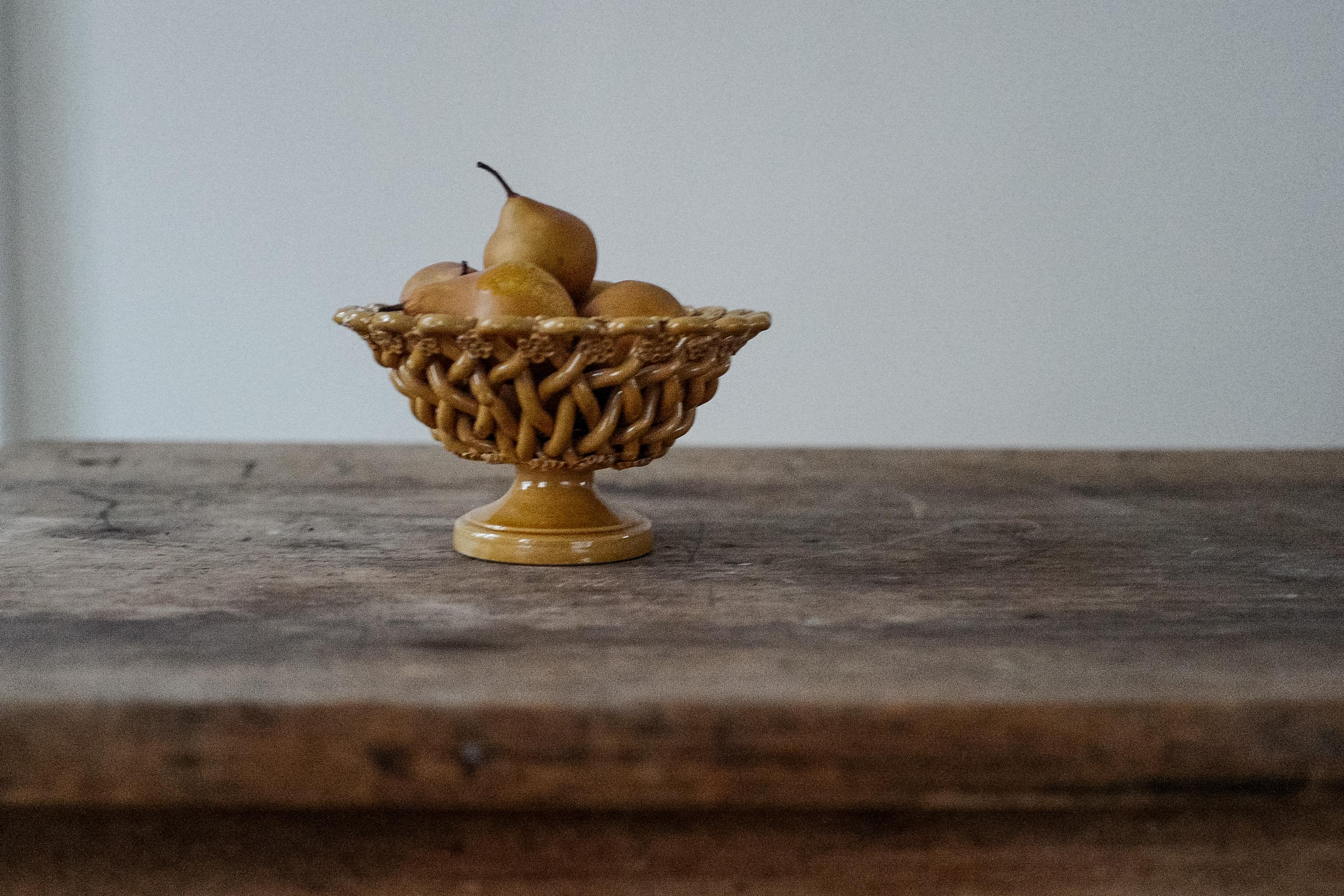 Mid-Century Modern French Midcentury Woven Ceramic Yellow Bowl by Pichon a Uzes For Sale