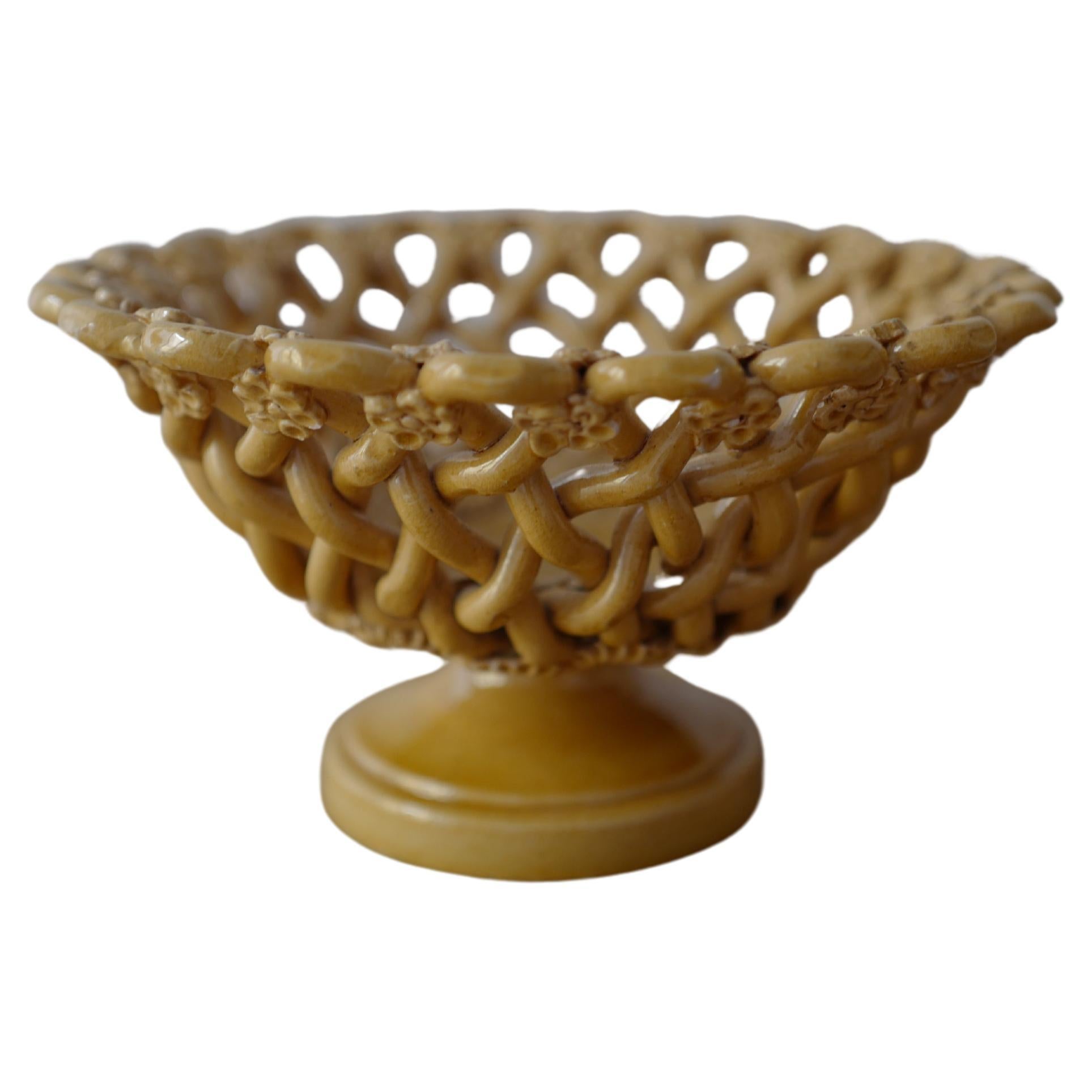 French Midcentury Woven Ceramic Yellow Bowl by Pichon a Uzes For Sale